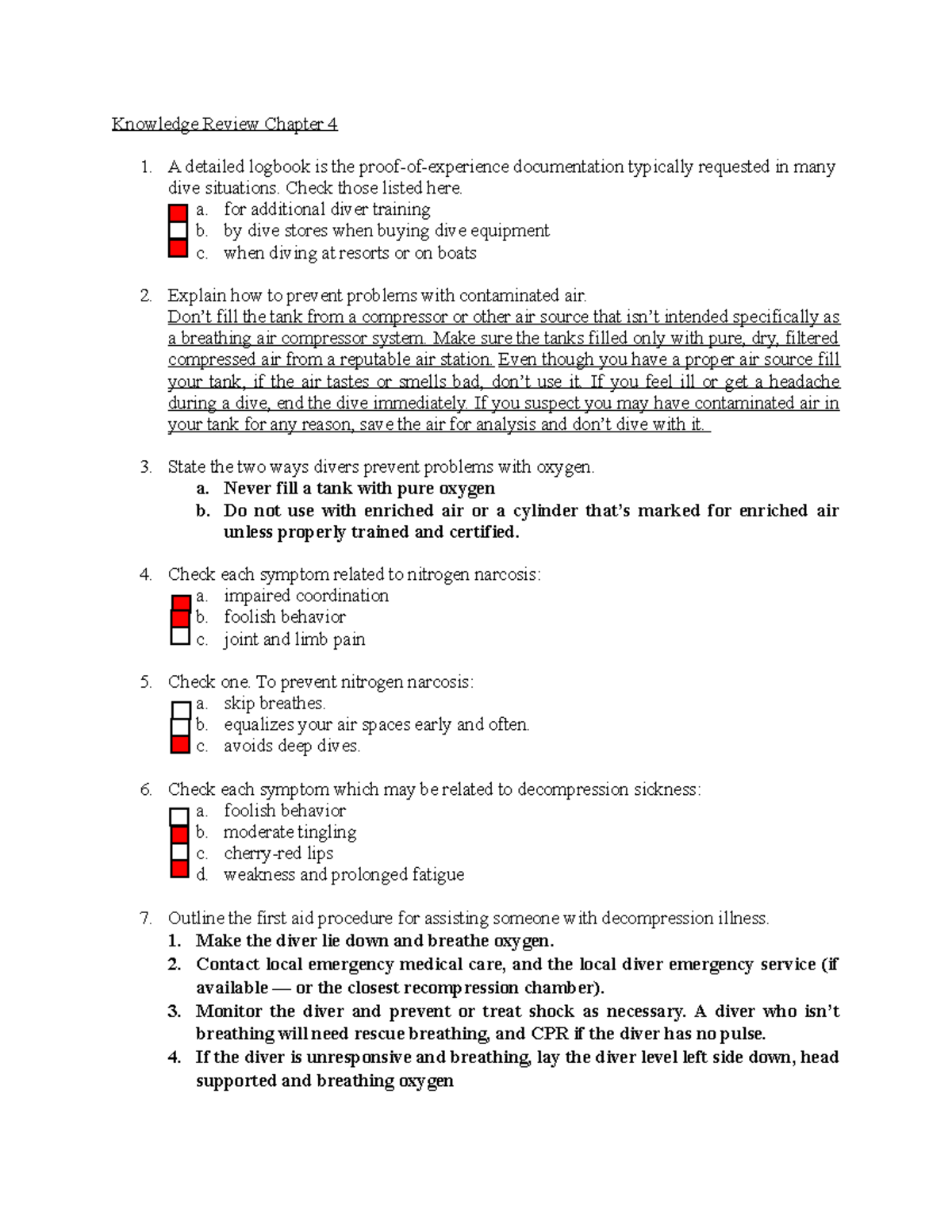 Knowledge Review Open Water Dive Chapter 4 Knowledge Review Chapter 4