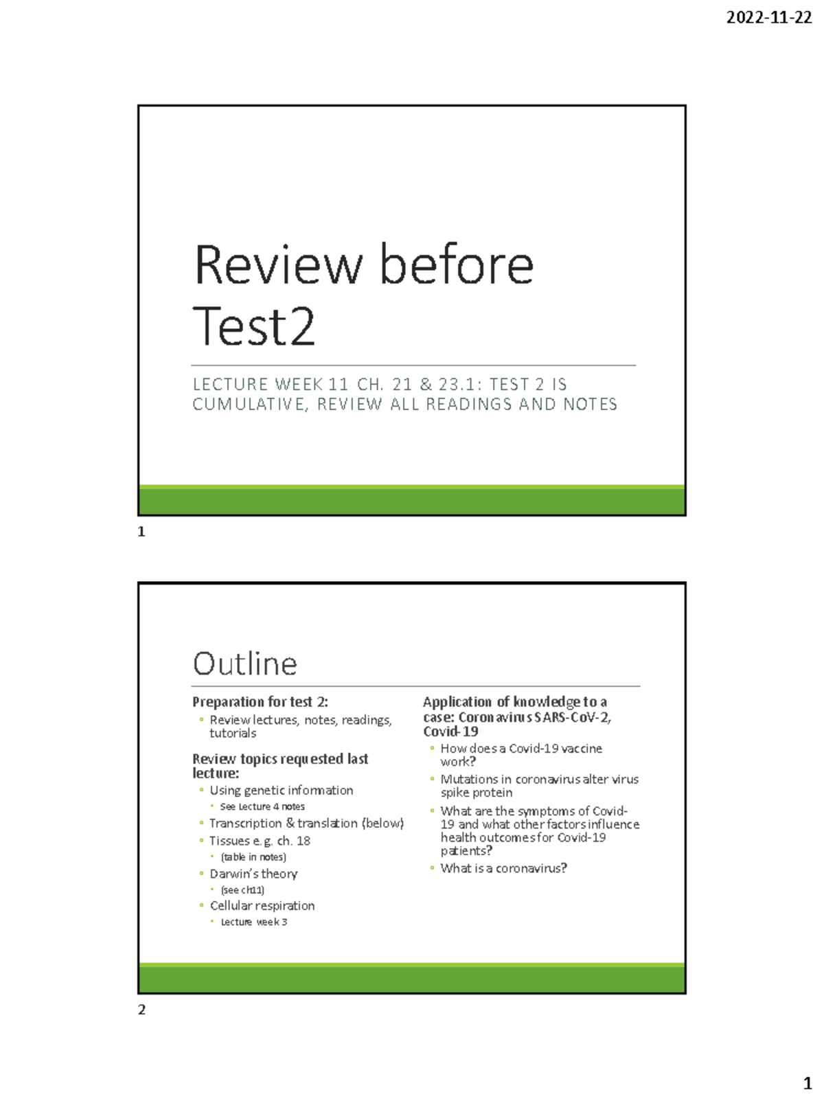 Lect11 notes Review before Test2 - Review before Test LECTURE WEEK 11 ...