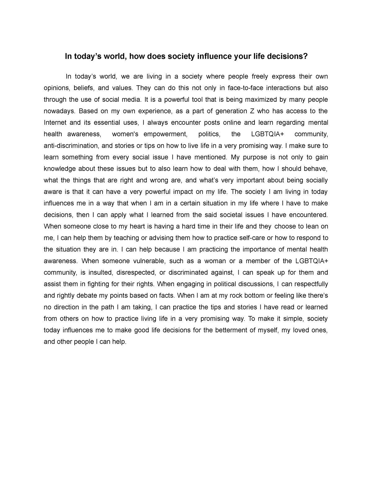 how friends influence your life essay