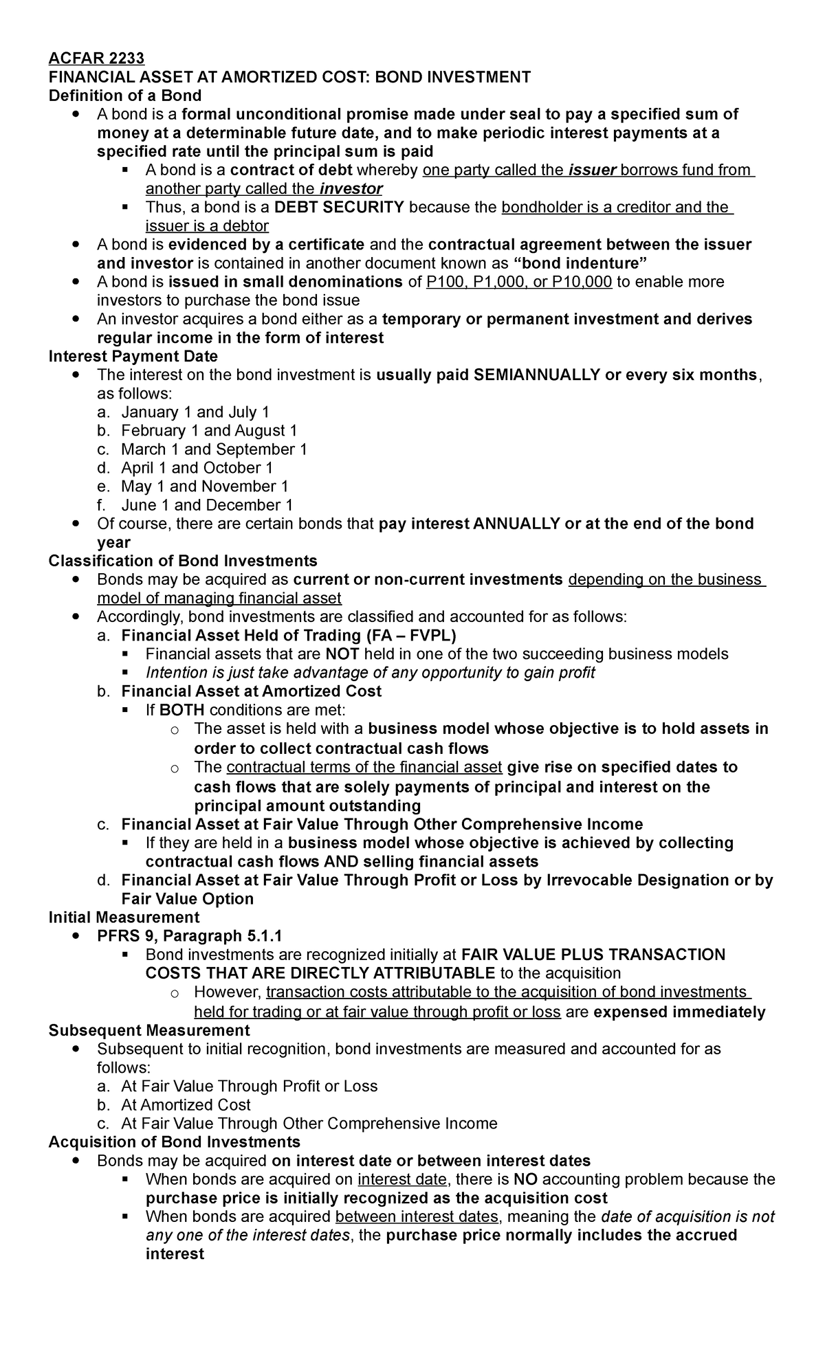 1. Financial Asset AT Amortized COST - BOND Investment - ACFAR 2233 ...