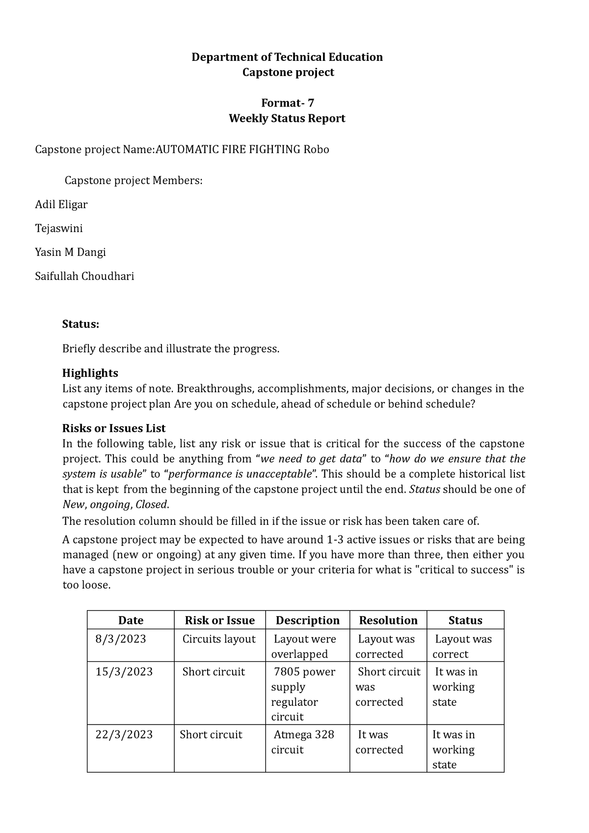 Format 7c - Department Of Technical Education Capstone Project Format ...