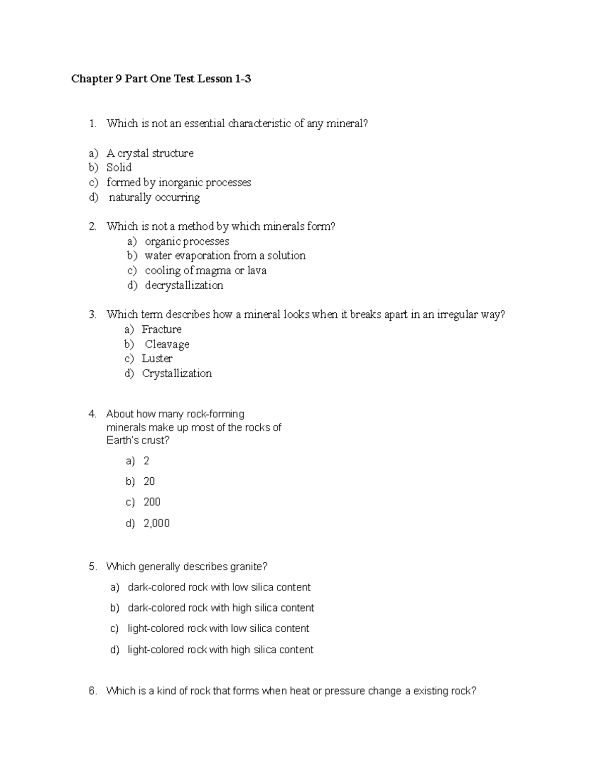 Chapter 9 Part One Test Lesson 1 - Chapter 9 Part One Test Lesson 1- 1 ...