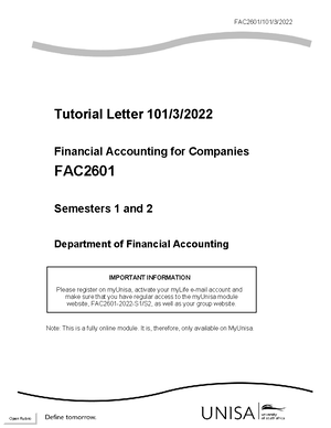 FAC2601 Assessment 1 S1 2023 - Assessment 01/1/ Financial Accounting ...