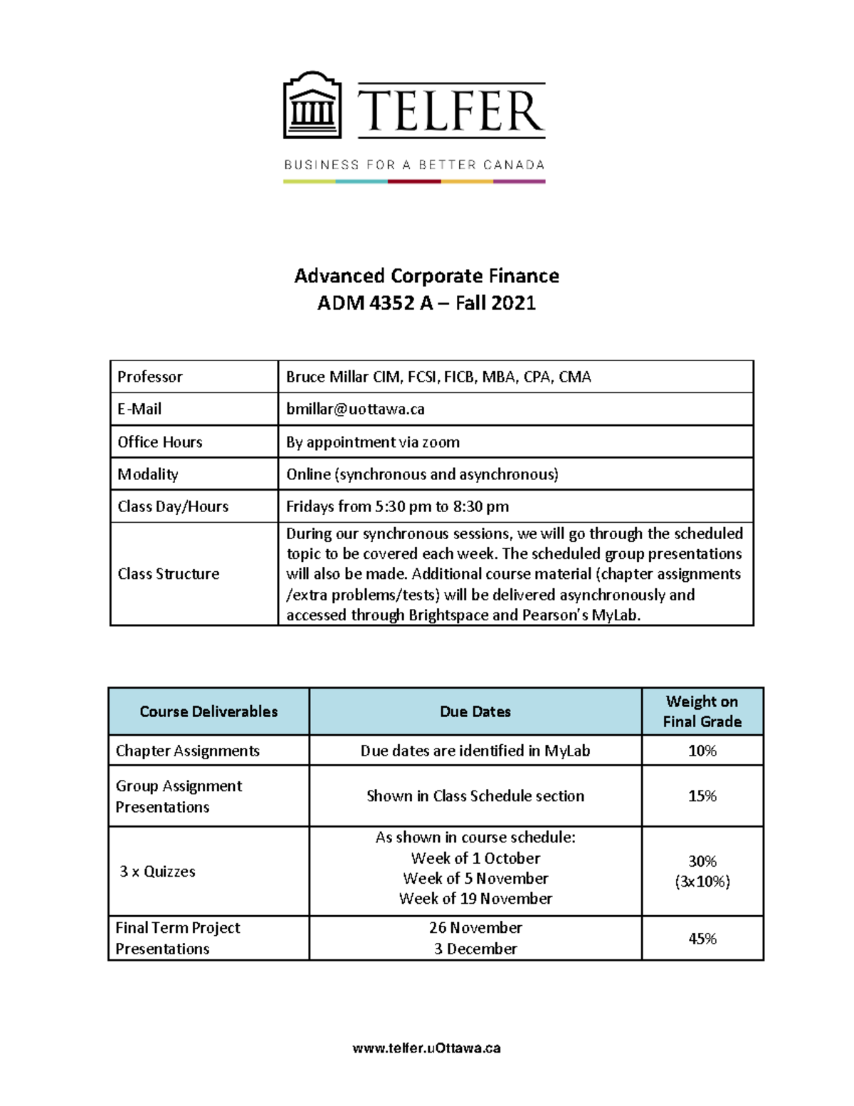 ADM 4352 Advanced Corporate Finance (F2021) Course Outline (Bruce ...