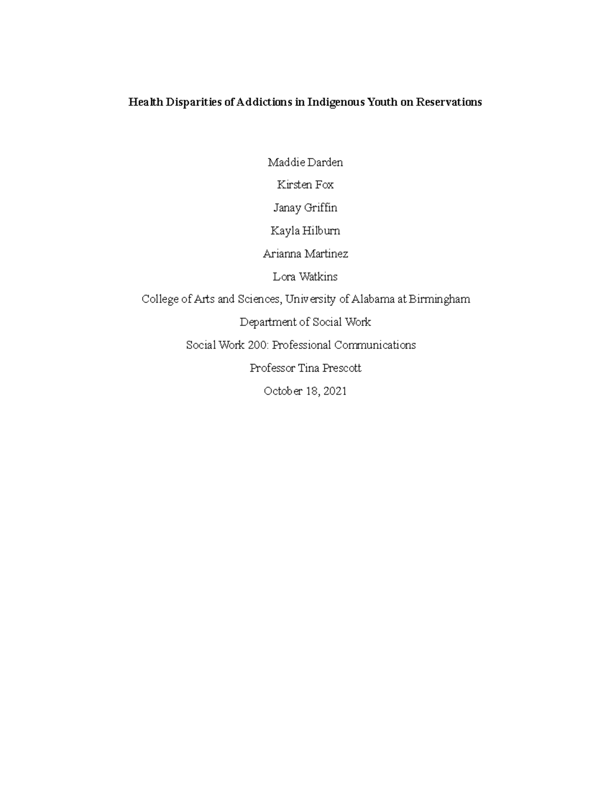 SW essay -apa format- health disparities - Health Disparities of ...