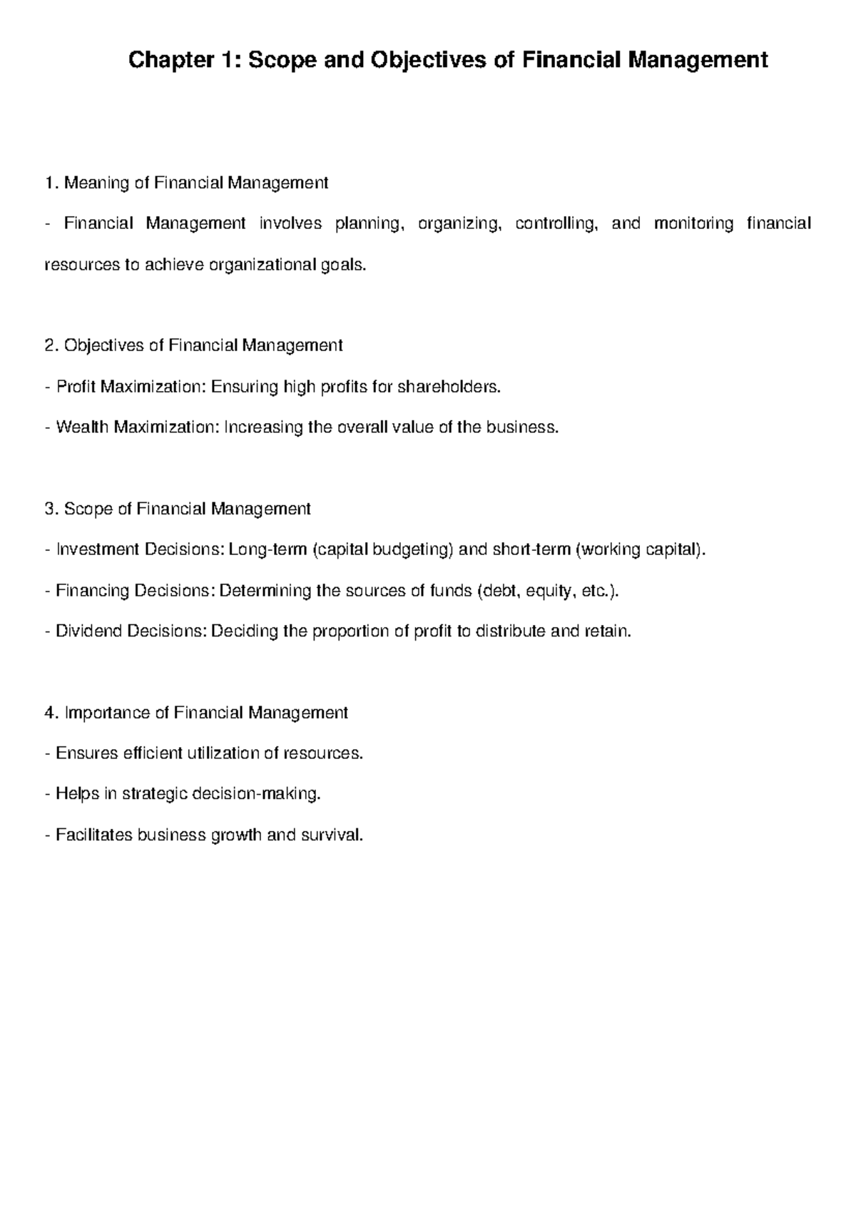 CA Foundation SFM Chapter 1 Summary - Chapter 1: Scope and Objectives ...
