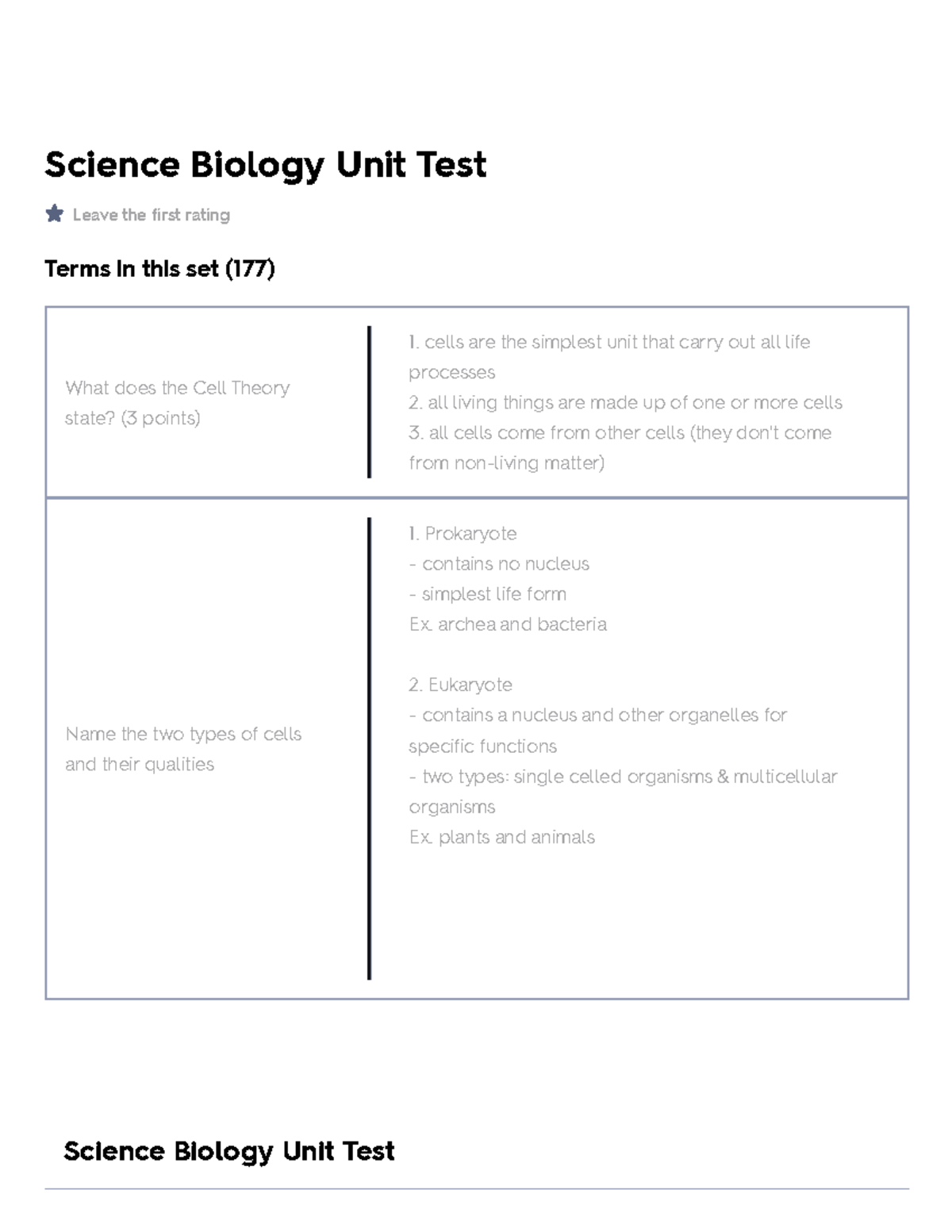 Science Biology Unit Test Flashcards Quizlet - Science Biology Unit ...