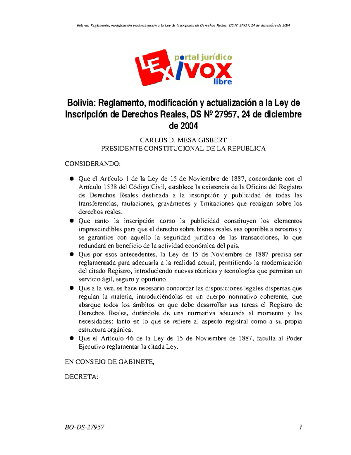 BO-DS-27957 - Decreto Supremo - Bolivia: Reglamento, Modificación Y ...