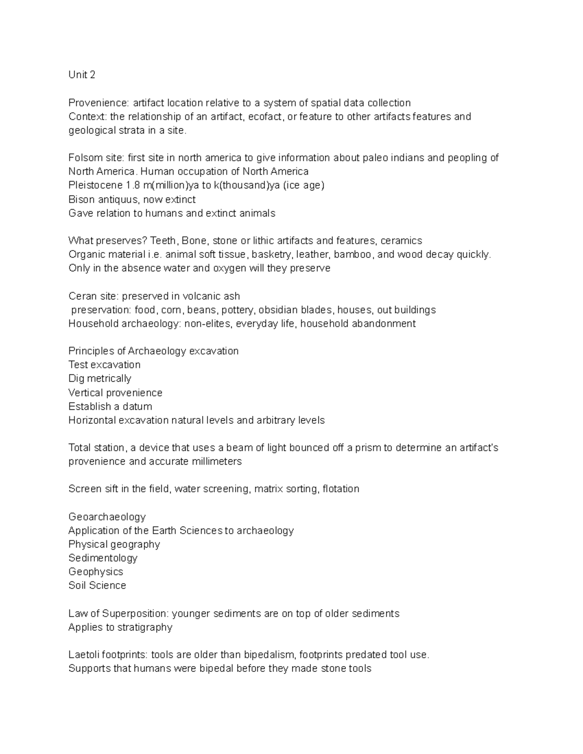 Archaeology unit 2 - Lecture notes Unit 2 - Unit 2 Provenience ...