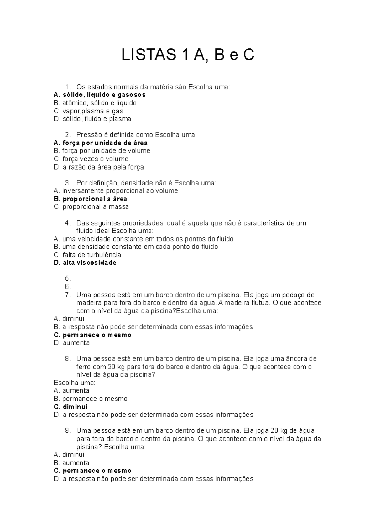 Listas 1 A B E C Resolvidas Studocu