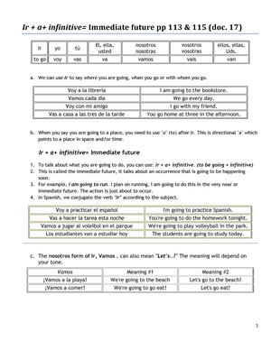 Ir A Infinitive Immediate Future Pp 113 115 Doc 17 Studocu