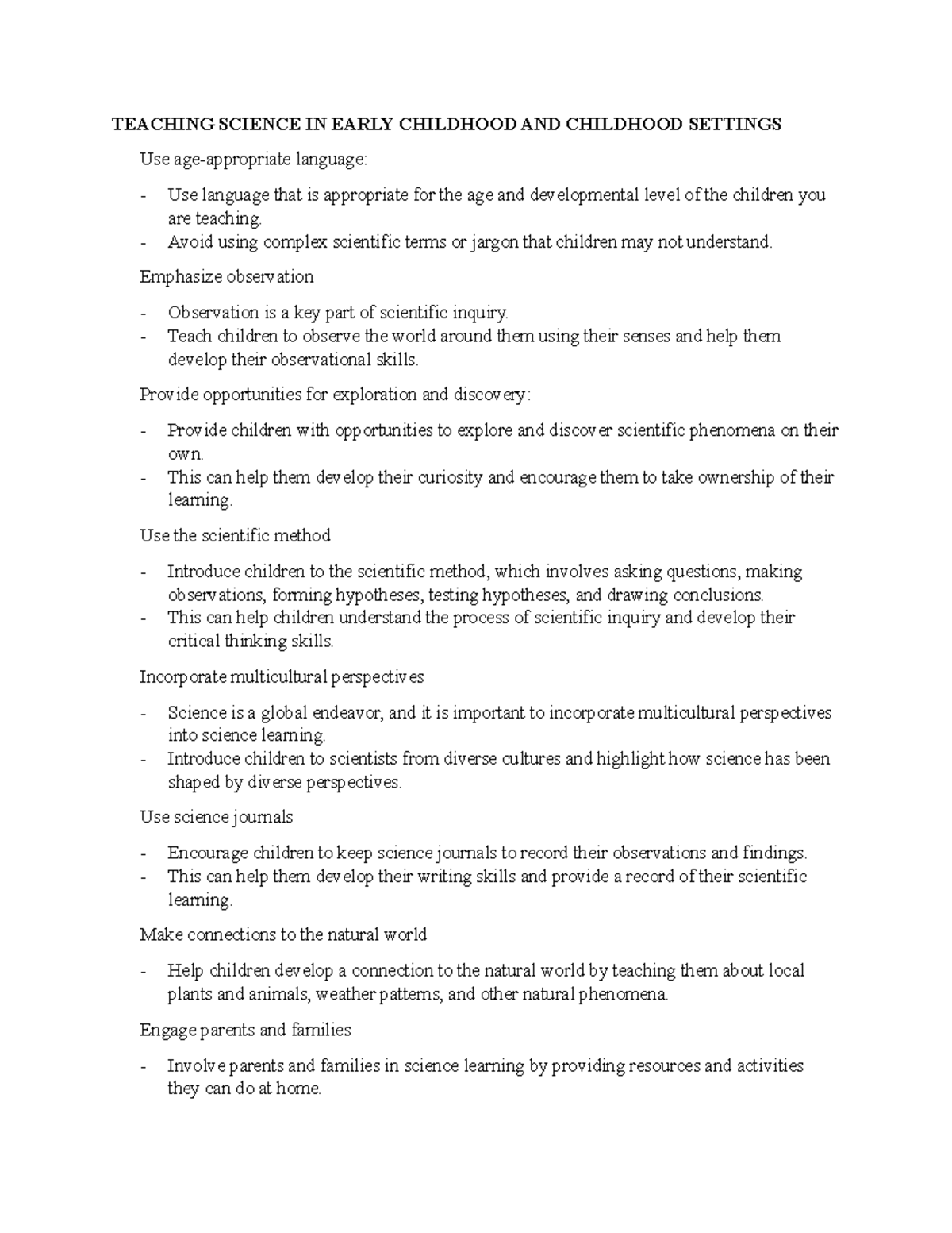 Teaching Science IN Early Childhood AND Childhood Settings Notes 1