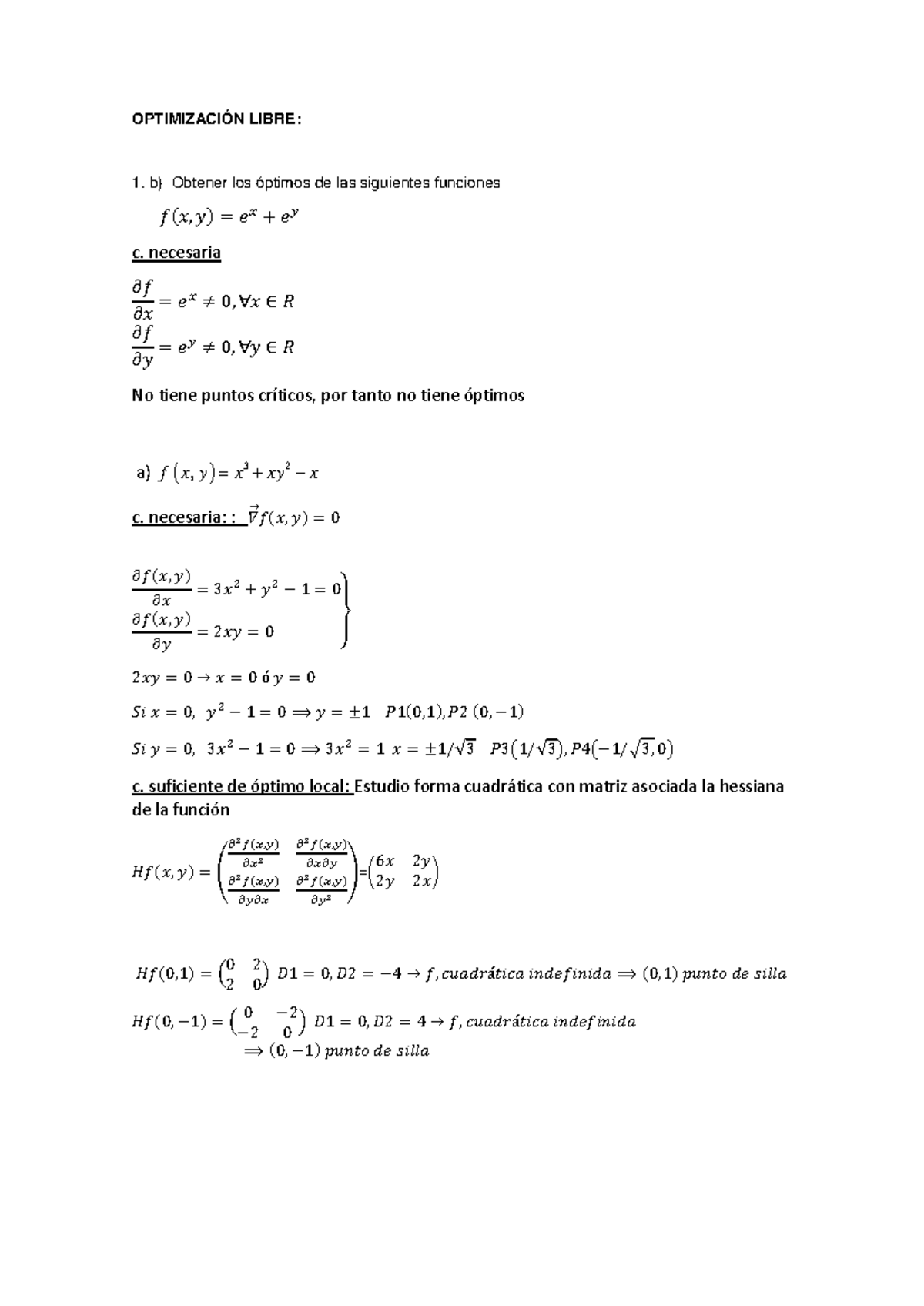 Ejercicio Resueltos De Optimizaci N Libre Optimizaci N Libre B