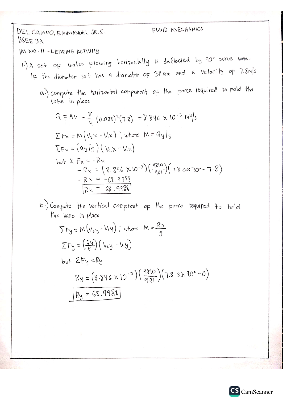 Activity 11 - FLUID MECHANICS - BS Electrical Engineering - CamScanner ...