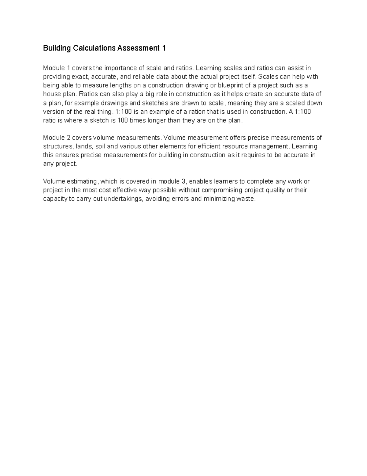 Assessment 1 (Building Calculations) - Building Calculations Assessment ...