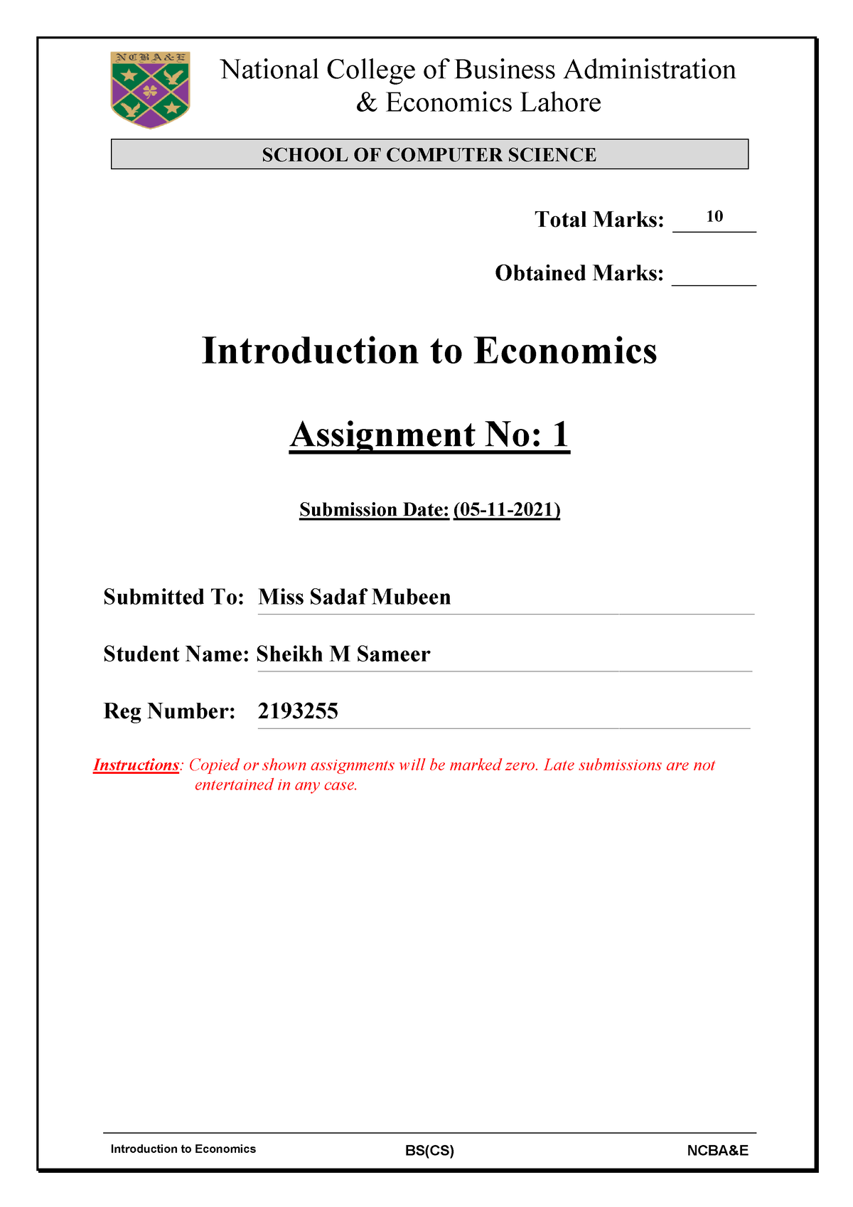 economics assignments