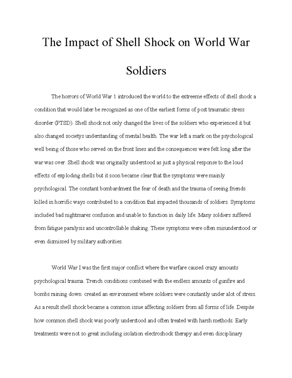 Assignment 7 u4l2 - The Impact of Shell Shock on World War Soldiers The ...