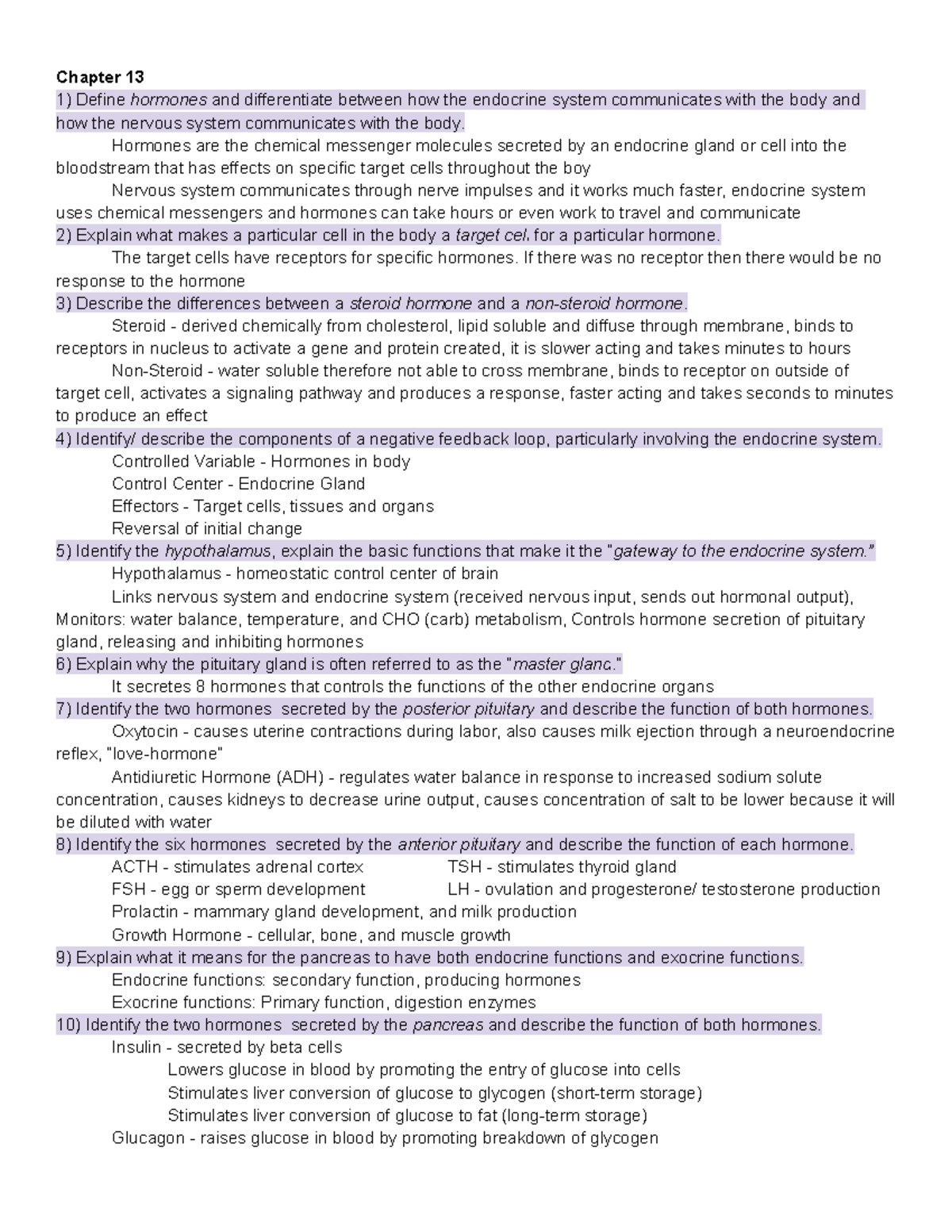 Test 4 Study Guide - Human Bio - Chapter 13 Define hormones and ...