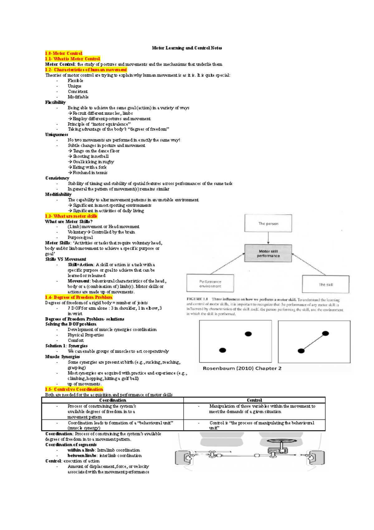 Motor Learning and Control Notes Motor Learning and Control Notes 1