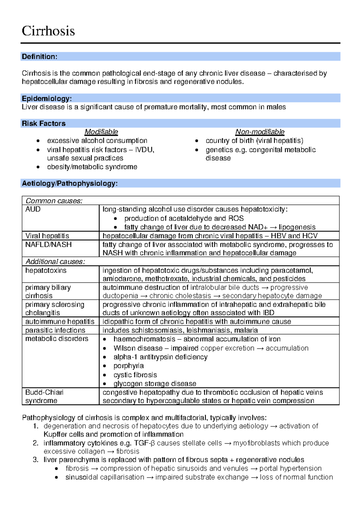 Cirrhosis - Key pathology summary - Cirrhosis Definition: Cirrhosis is ...