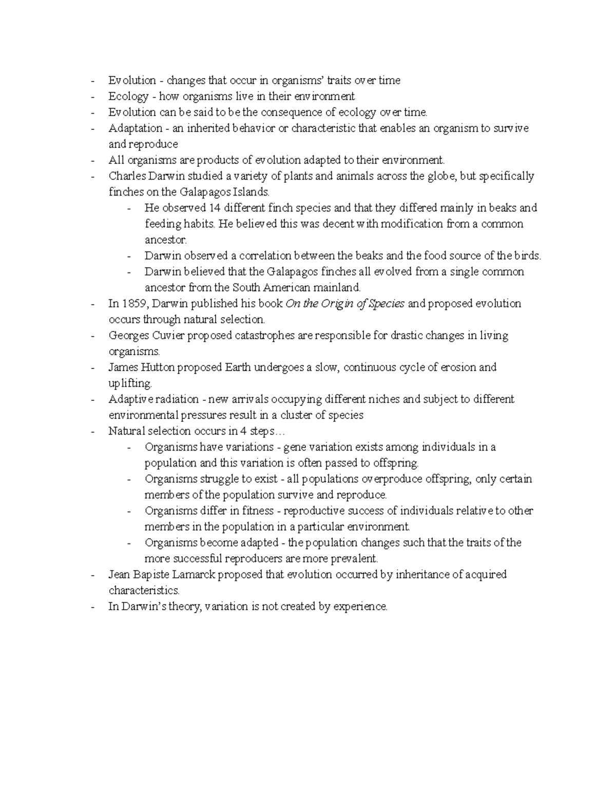 Bio 181 Final Exam - B18 Evolution and Natural Selection - Evolution ...