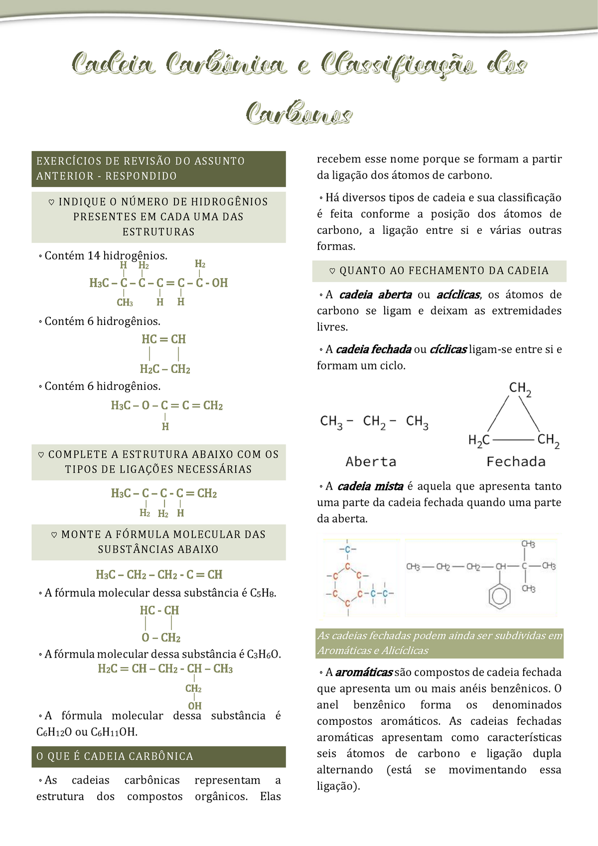 Cadeia Carbônica E Classificação Dos Carbonos - E XE R CÍ CI O S DE R E ...