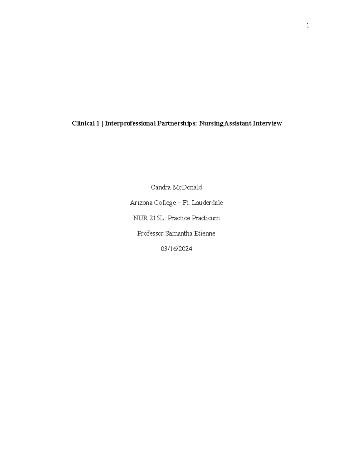 Interview Assistant 1 - Clinical 1 | Interprofessional Partnerships ...