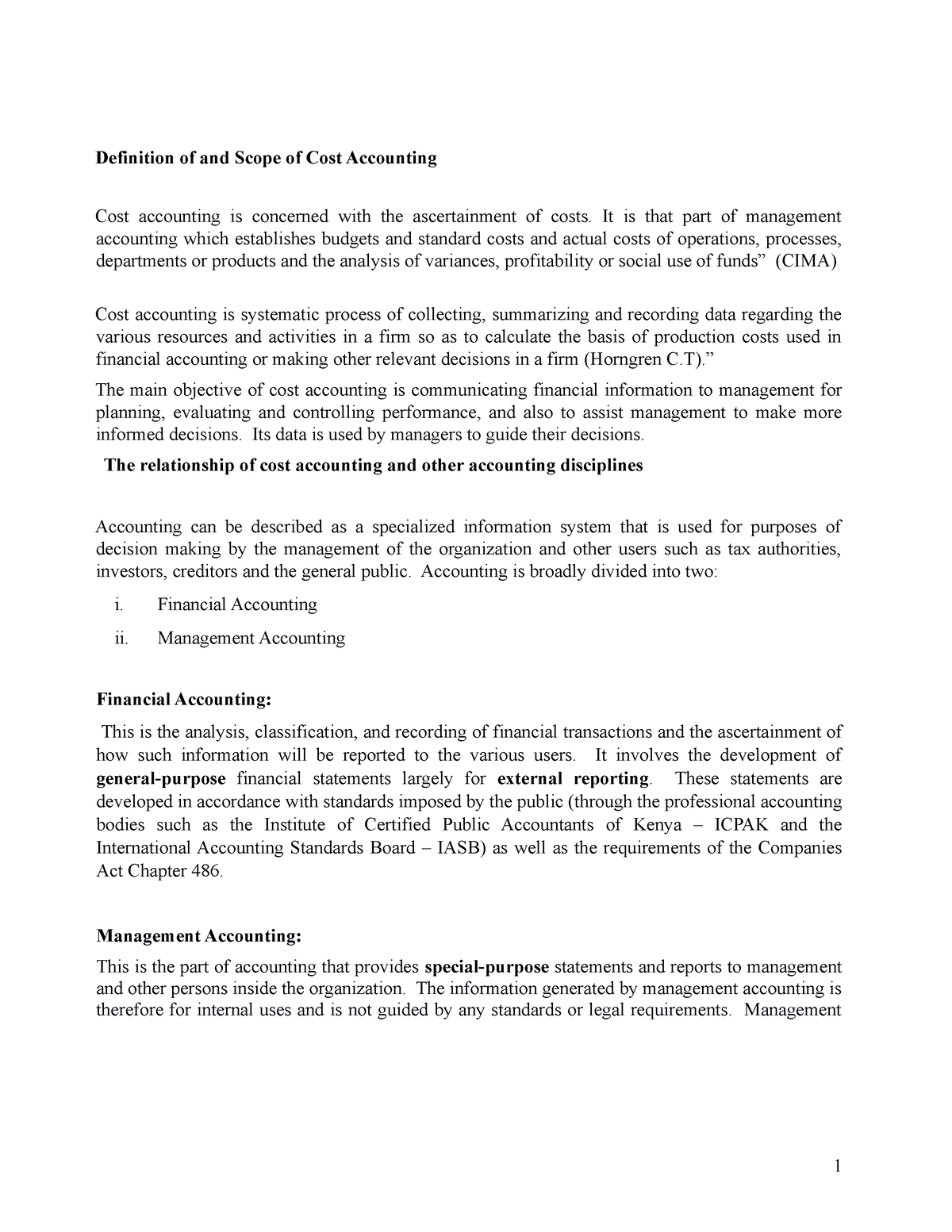 Cost Accounting Introduction notes - Definition of and Scope of Cost ...