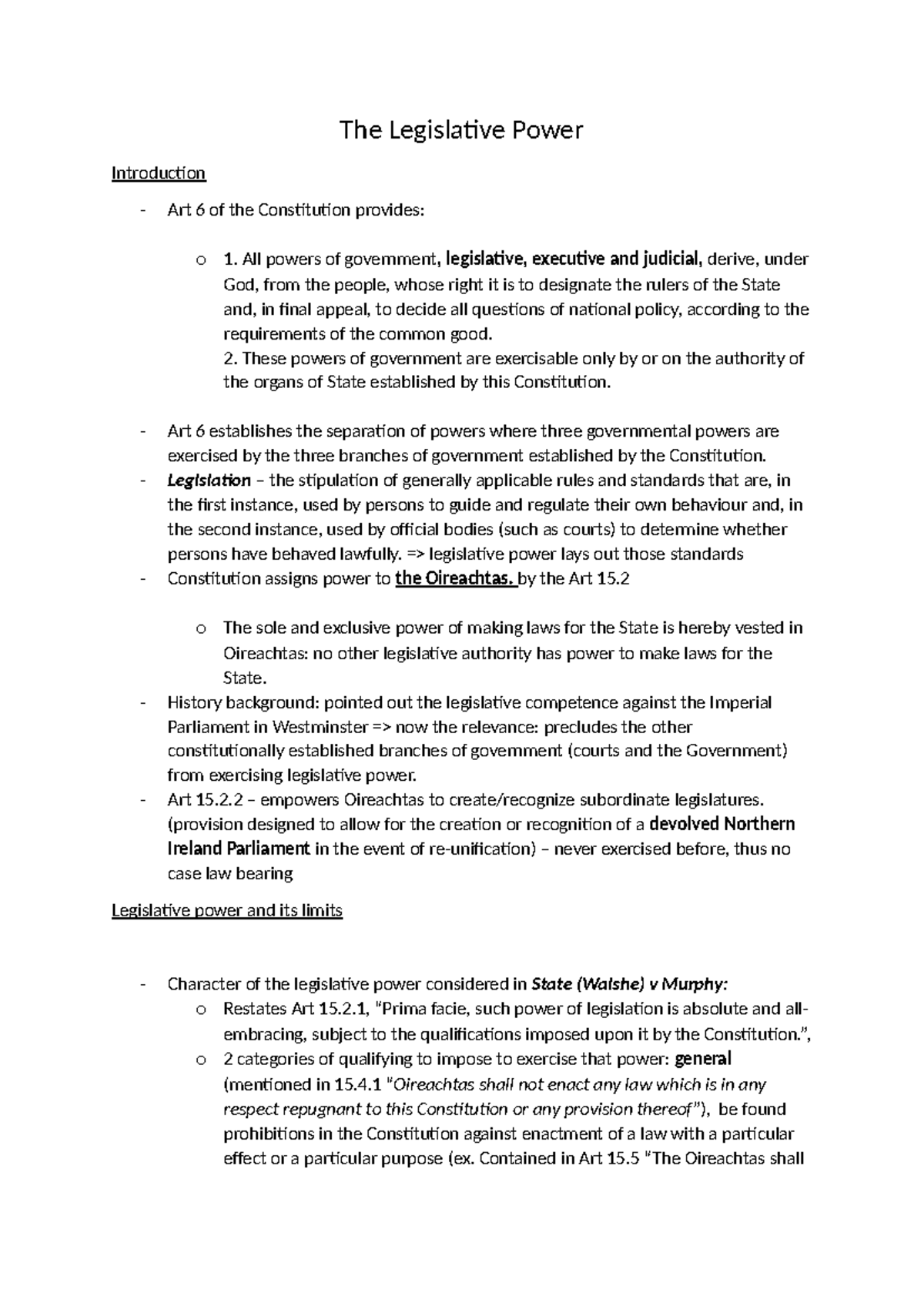 Topic 7 - constitutional law notes. - The Legislative Power ...