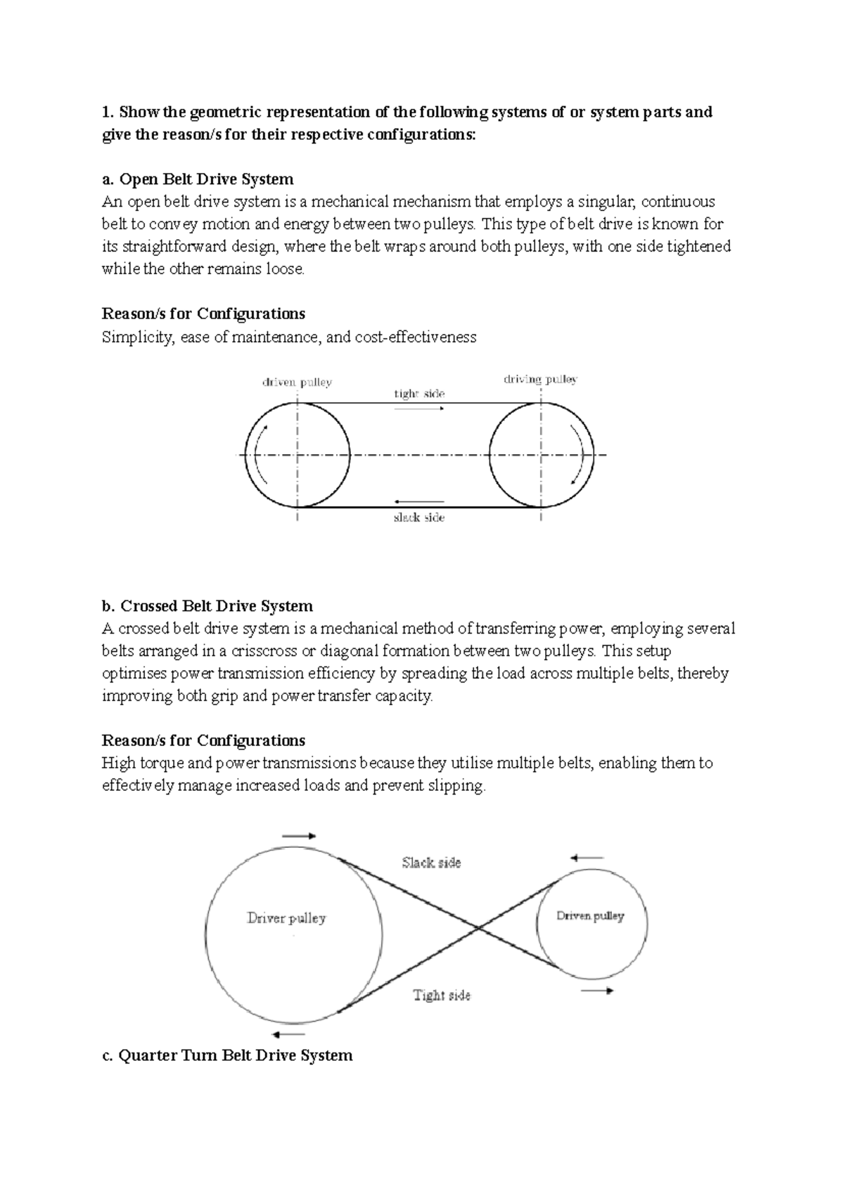 Belt Drive system - Show the geometric representation of the following ...