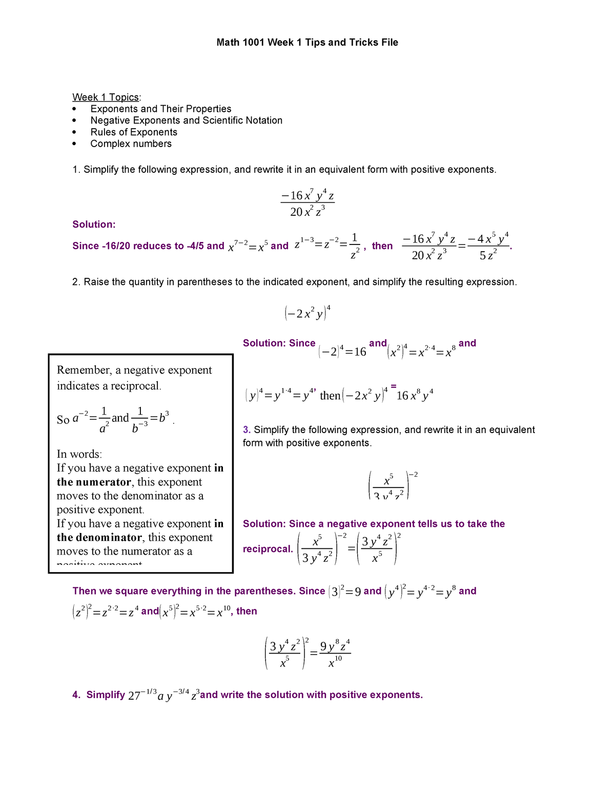 Week 1 Tips and Tricks MAT1001 - Math 1001 Week 1 Tips and Tricks File ...