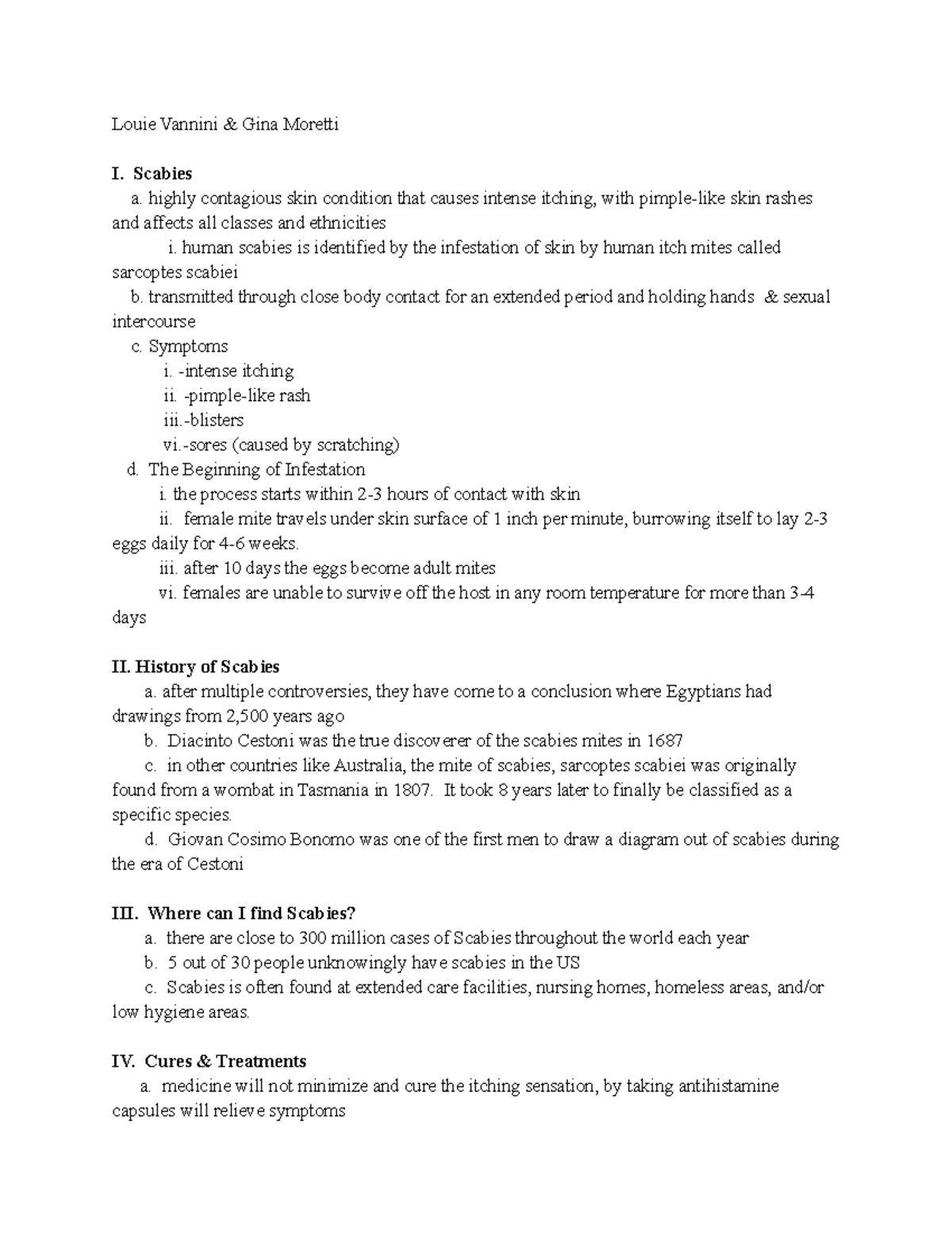 Scabies - Lecture notes 5 - Louie Vannini & Gina Moretti I. Scabies a ...