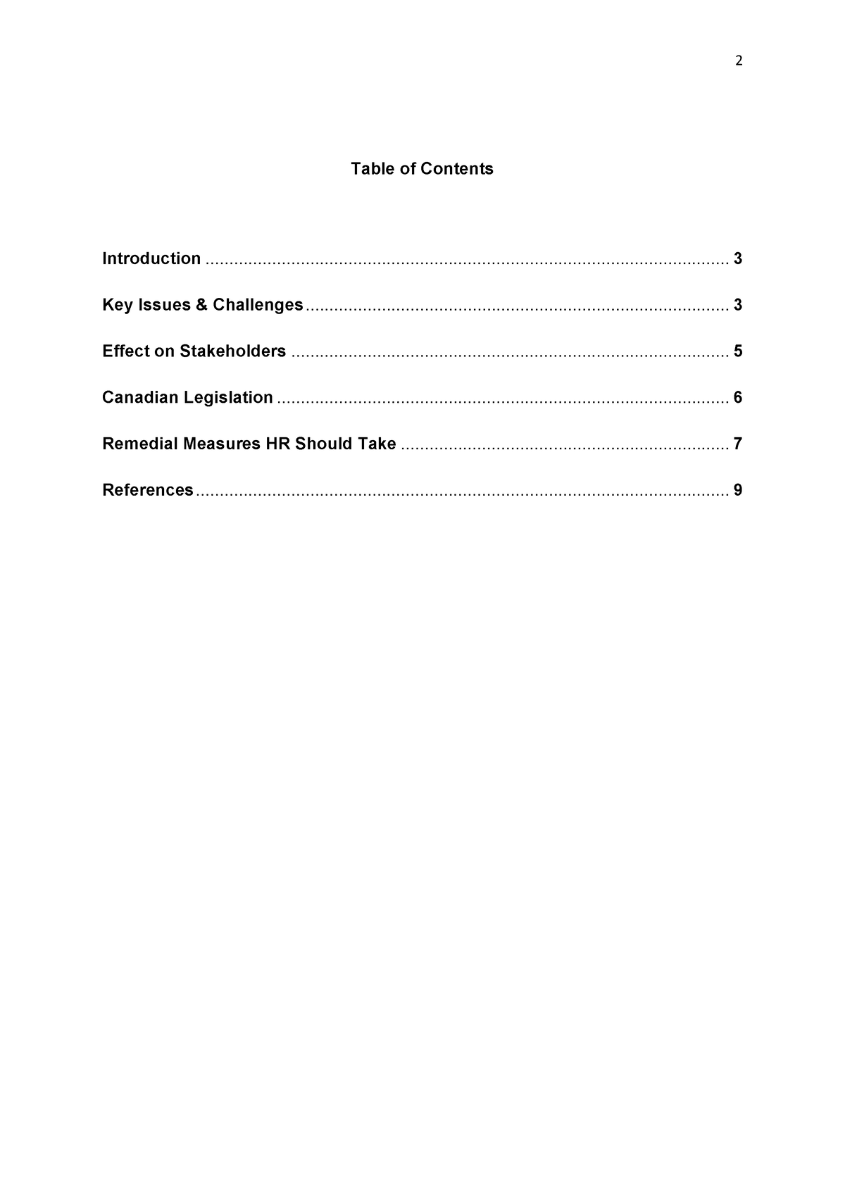 table of contents of case study