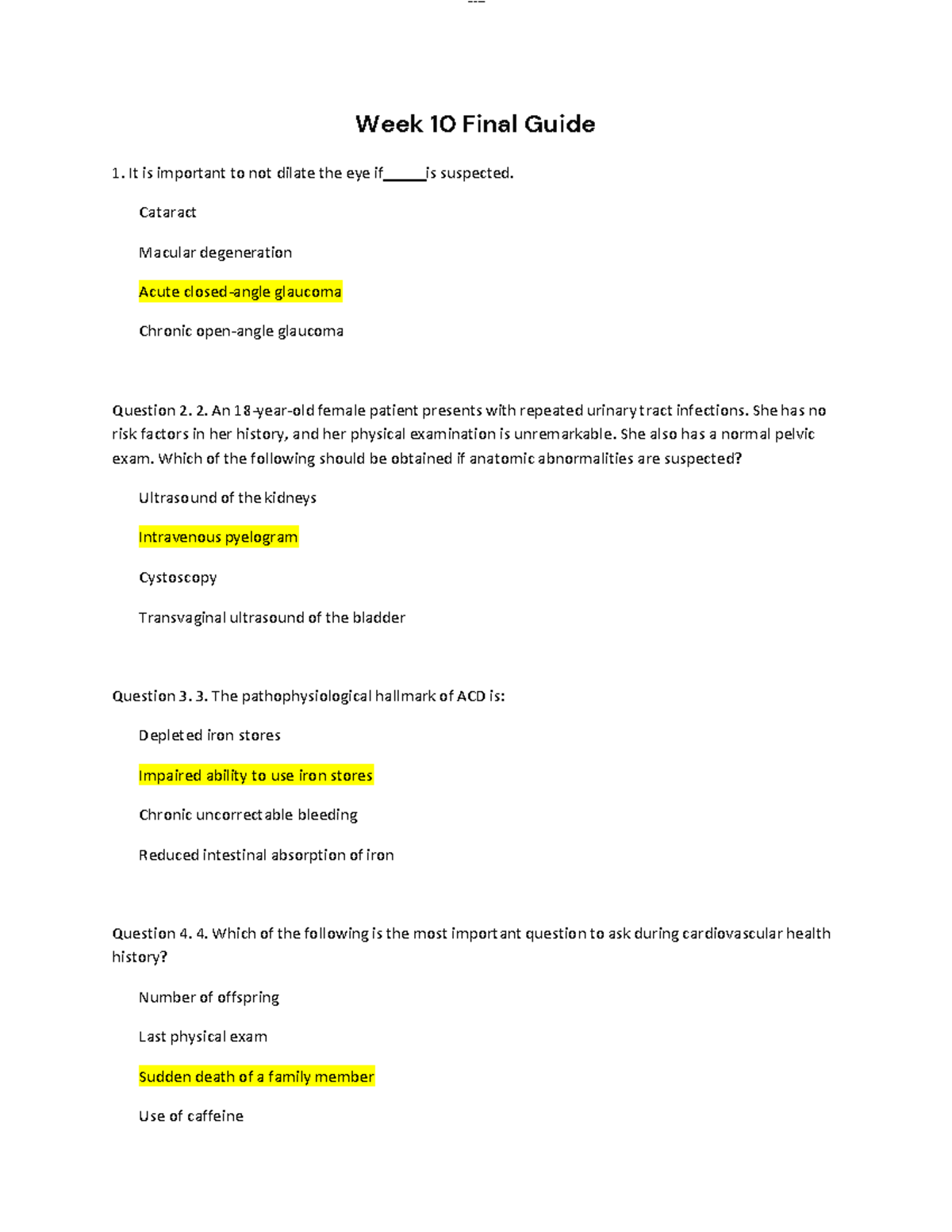 Week 10 Final Guide - Week 10 Final Guide It is important to not dilate ...