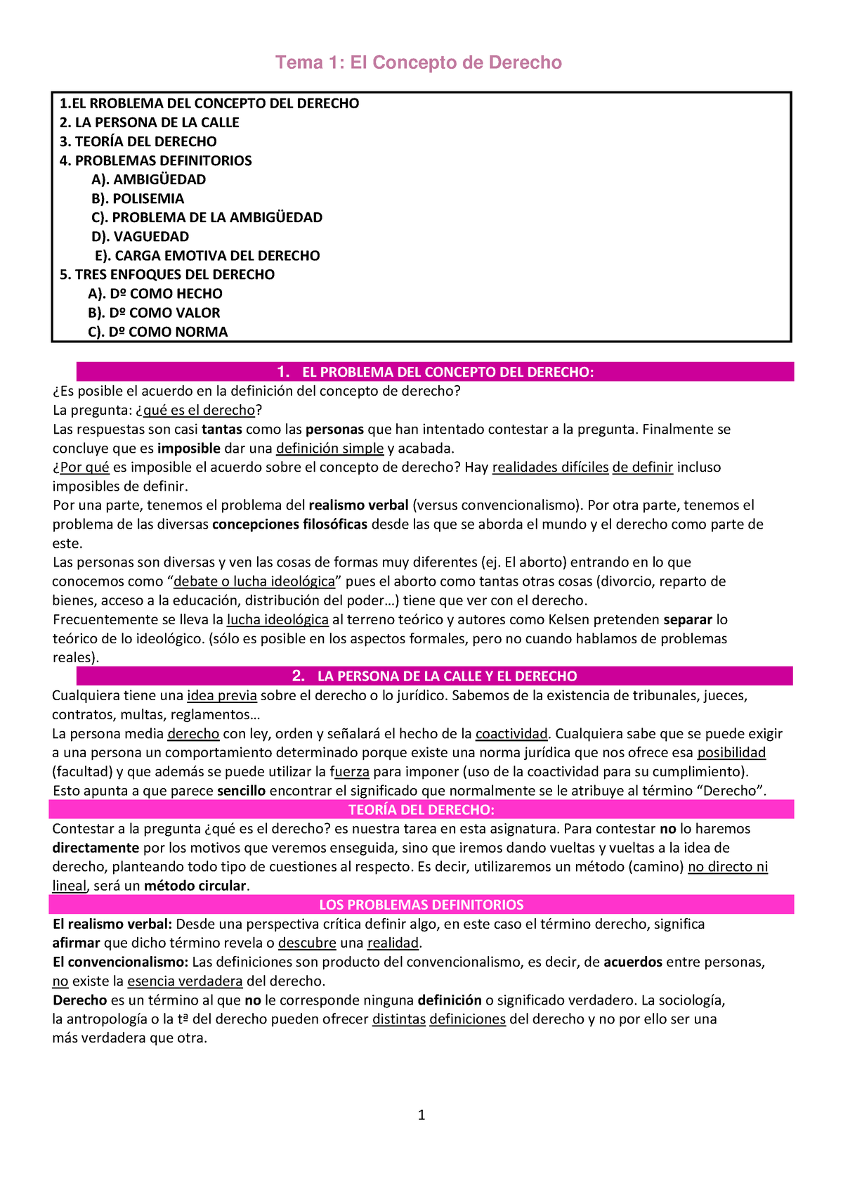 Tema 1 Tª - Resumen Teoría Del Derecho - 1 Tema 1: El Concepto De ...