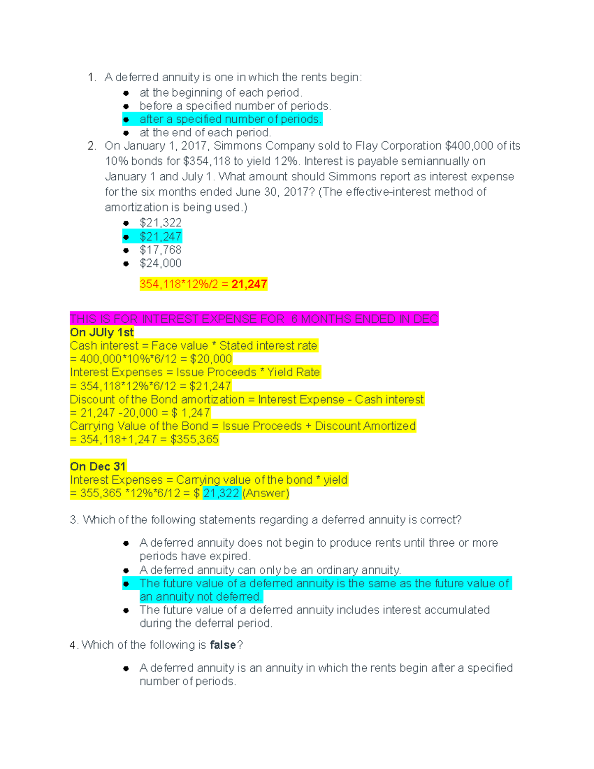 Practice Chapter 6-7 Quiz - A deferred annuity is one in which the ...