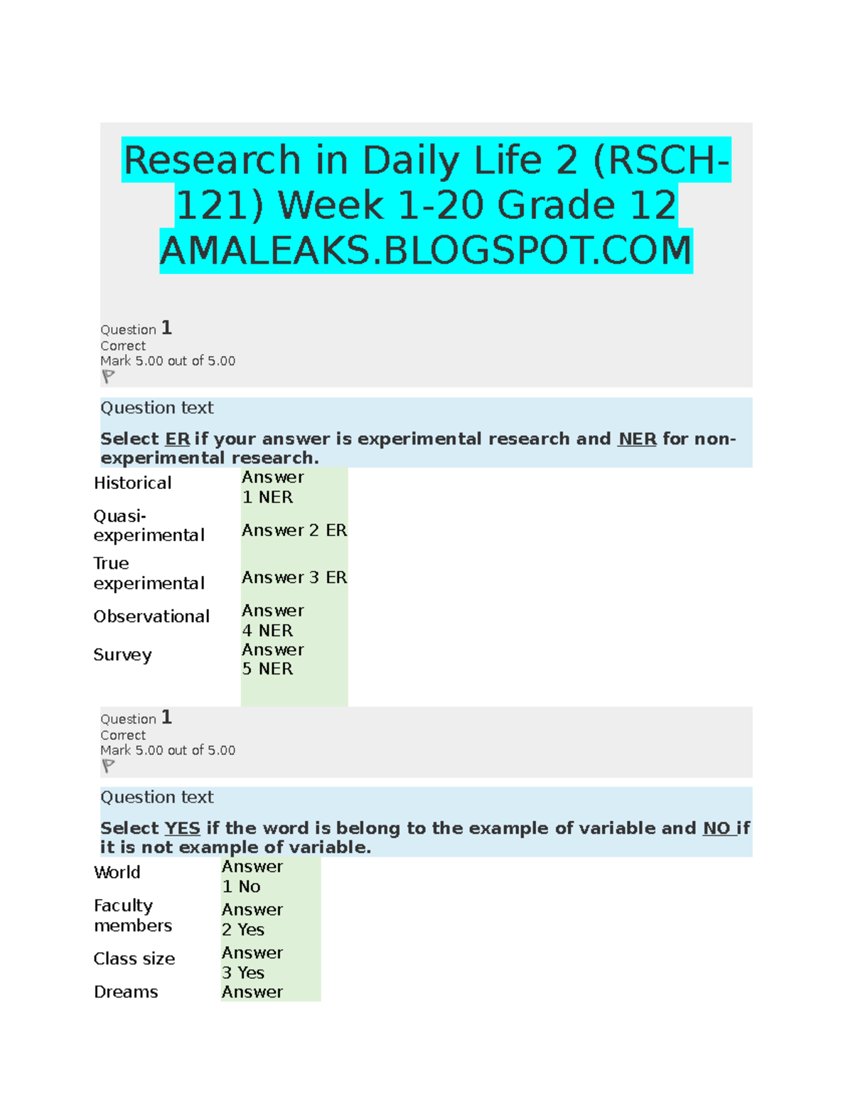 Rsch 2120 - Answer Keys - Research In Daily Life 2 (RSCH- 121) Week 1 ...