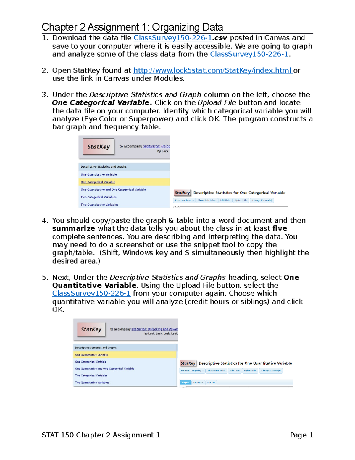 1 Organizing Data with Stat Key-1 - Chapter 2 Assignment 1: Organizing ...