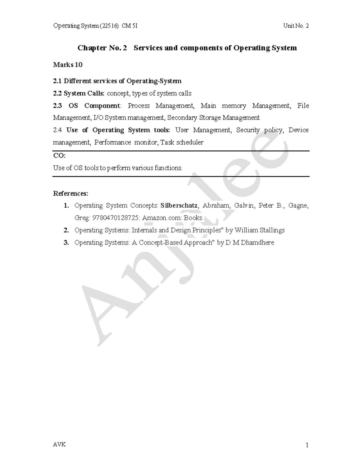 Unit 02 - notes - Chapter No. 2 Services and components of Operating ...