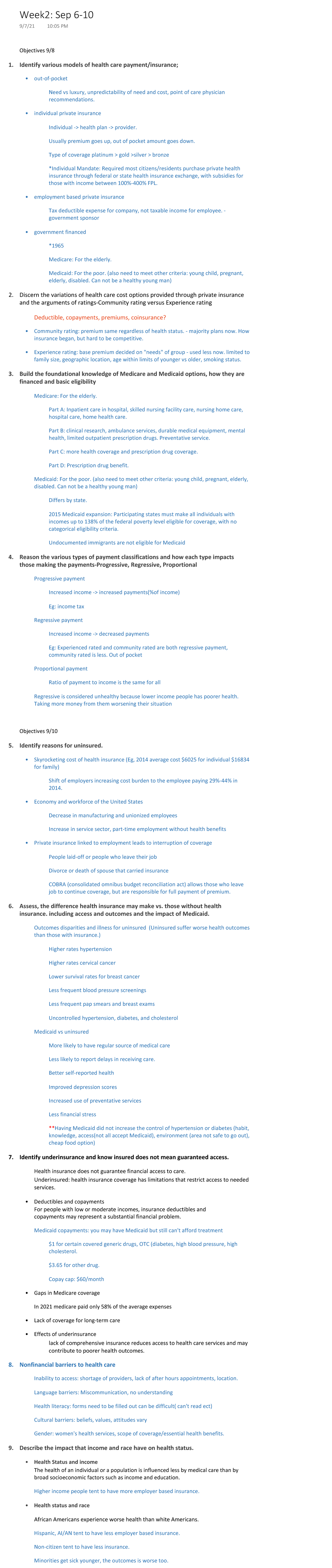 Week2 Sep 6-10 - summary based on objectives - Objectives 9/ Identify ...