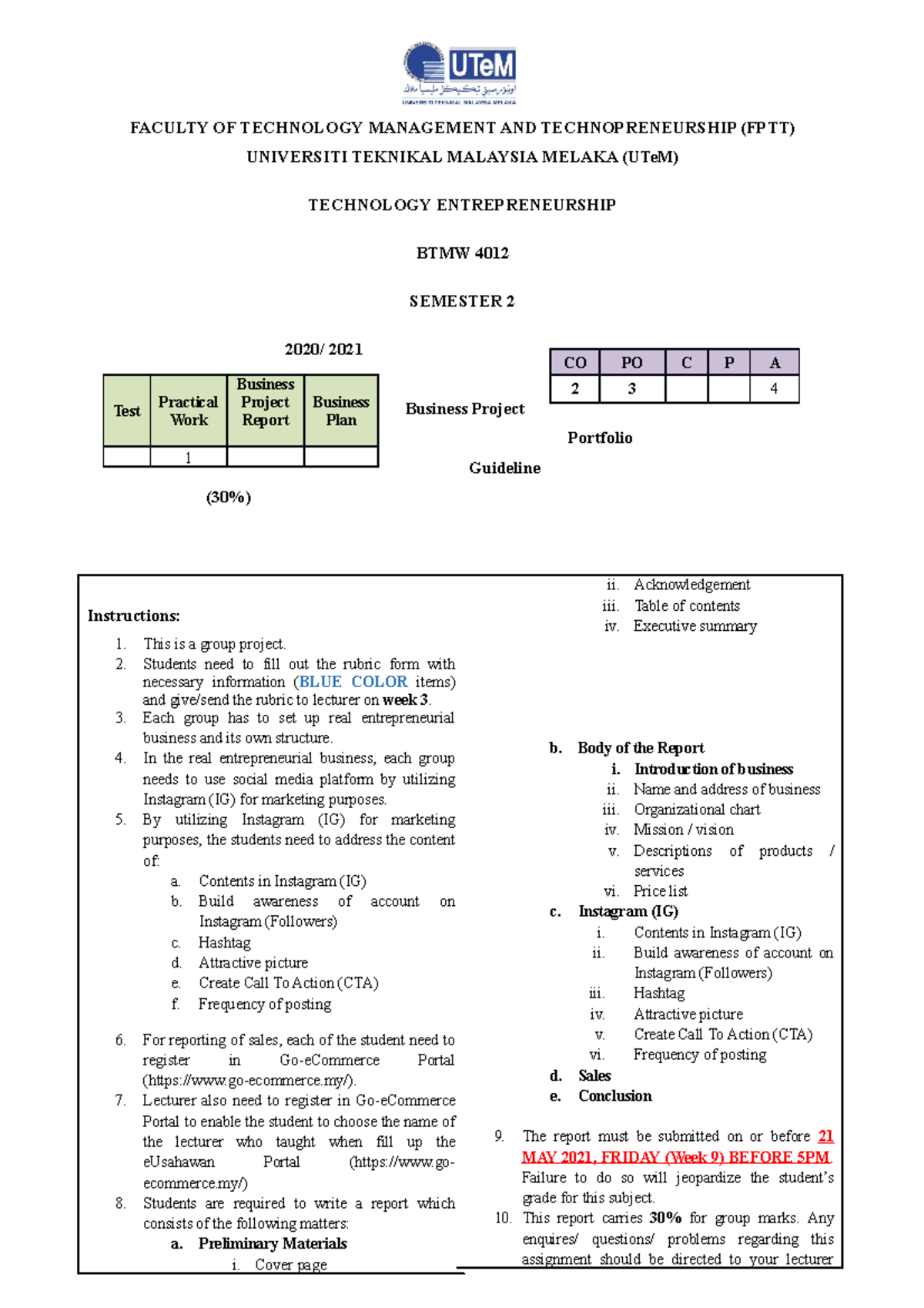 Guideline - Business Project Portfolio Guideline Sem 2 2020-2021 ...