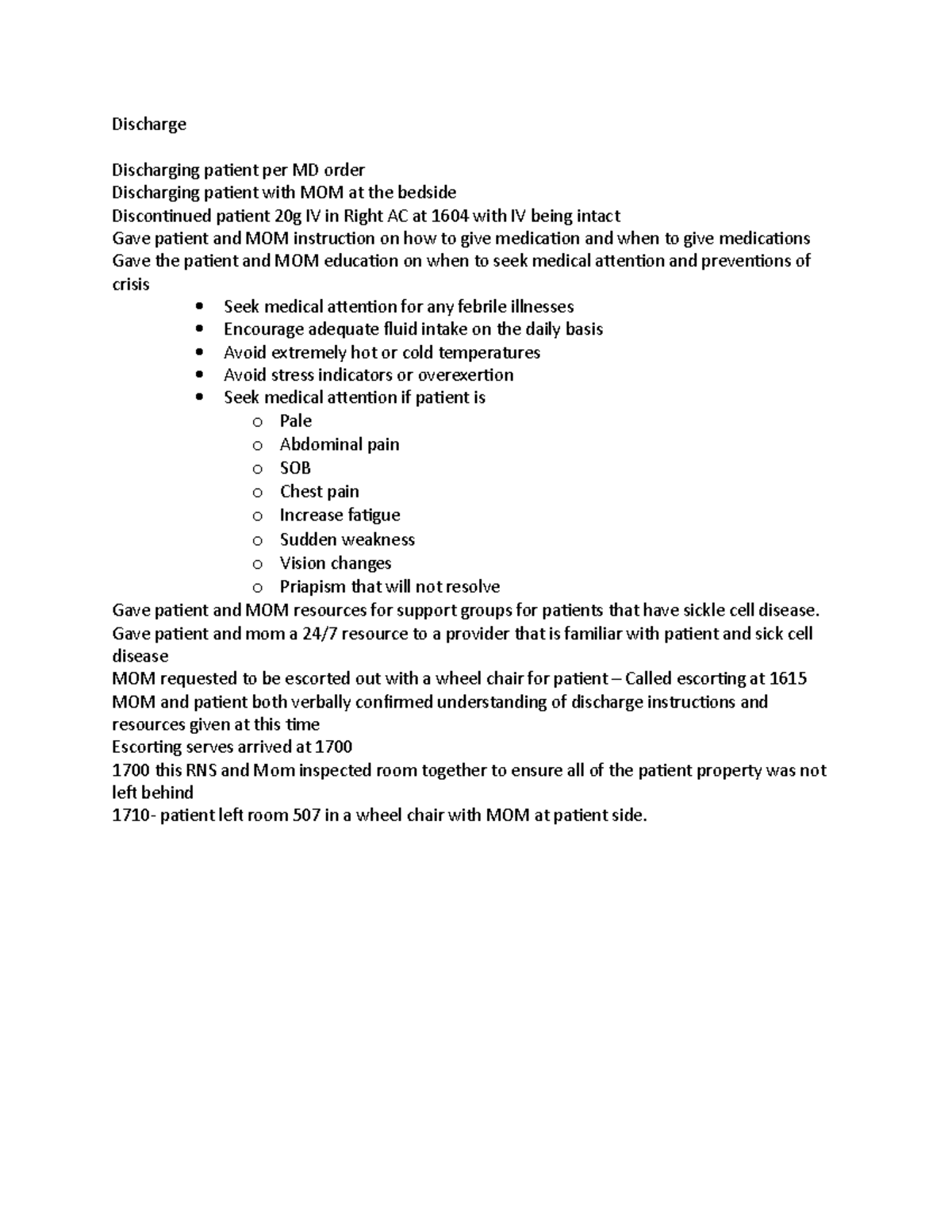 Discharge Instructions Discharge Discharging patient per MD order