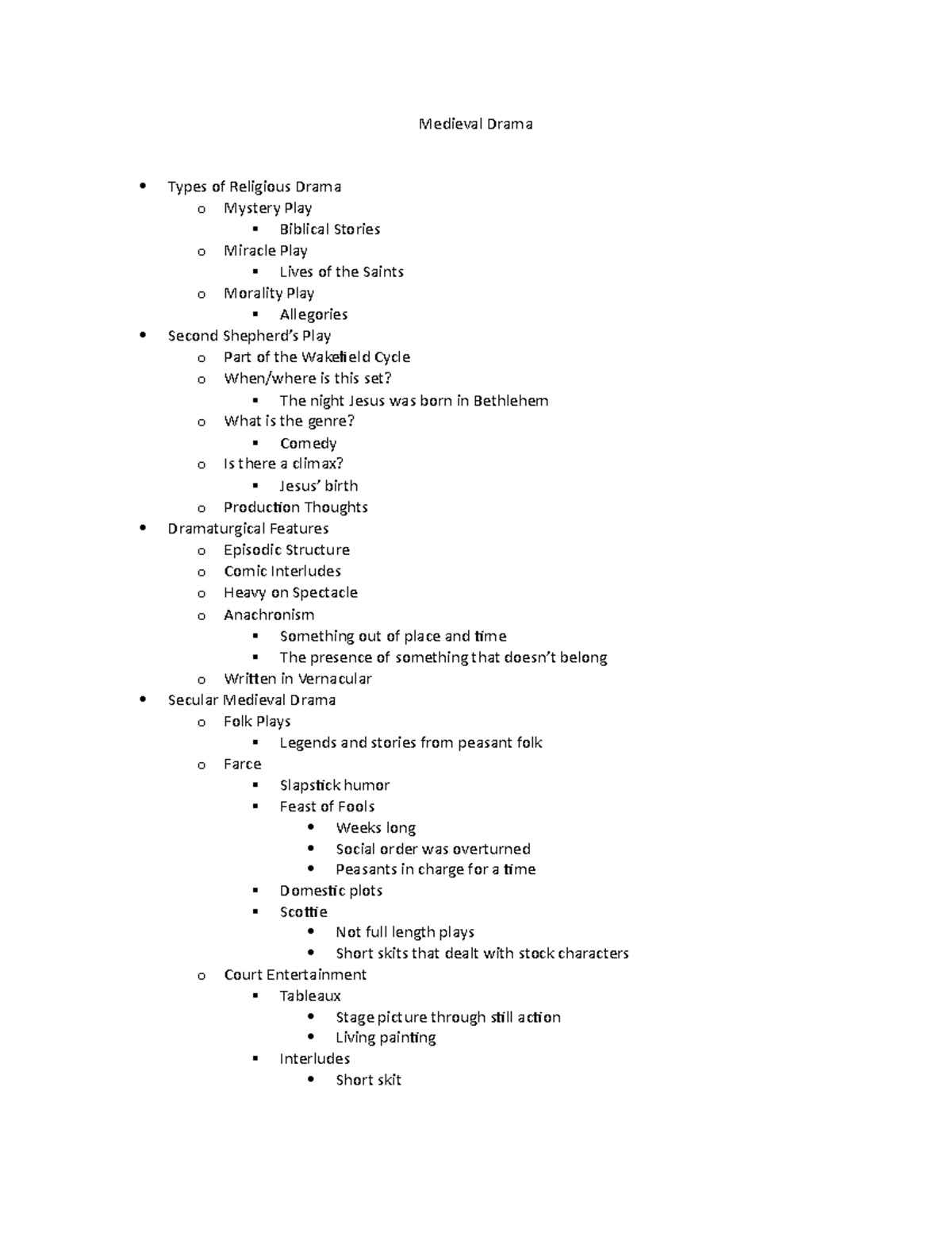 Medieval Drama - Notes - Medieval Drama Types of Religious Drama o ...