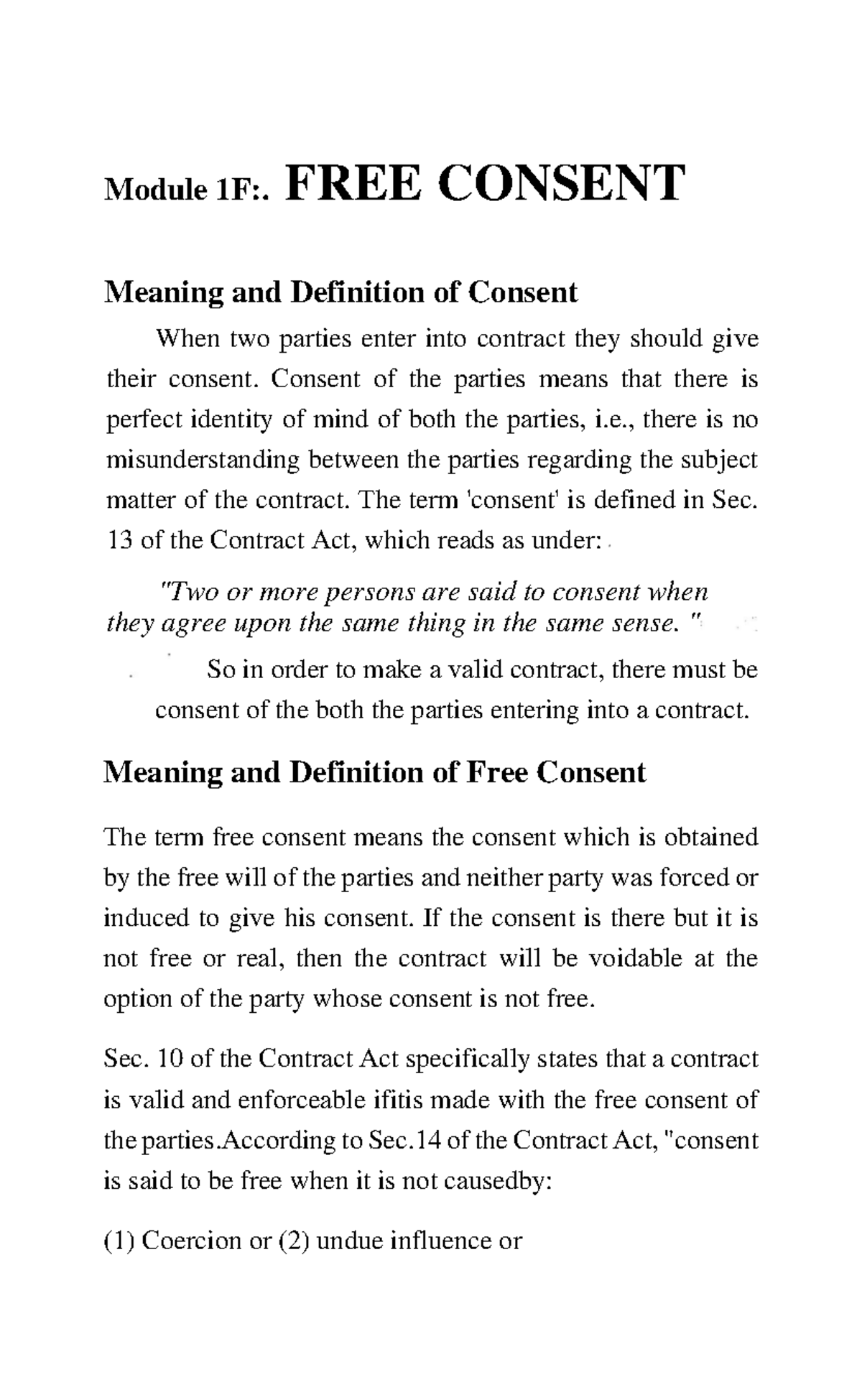 Free Consent It s A Lecture Note From The Module 1F Module 1F 