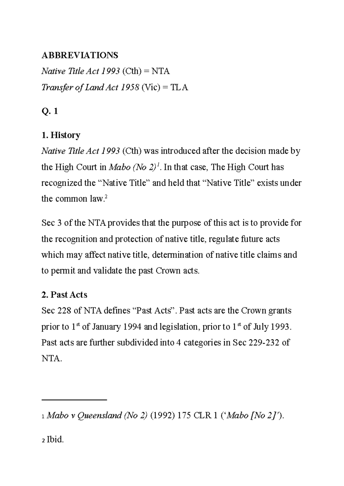 Real Property Law Native Title Act assignment ABBREVIATIONS Native Title Act 1993 (Cth
