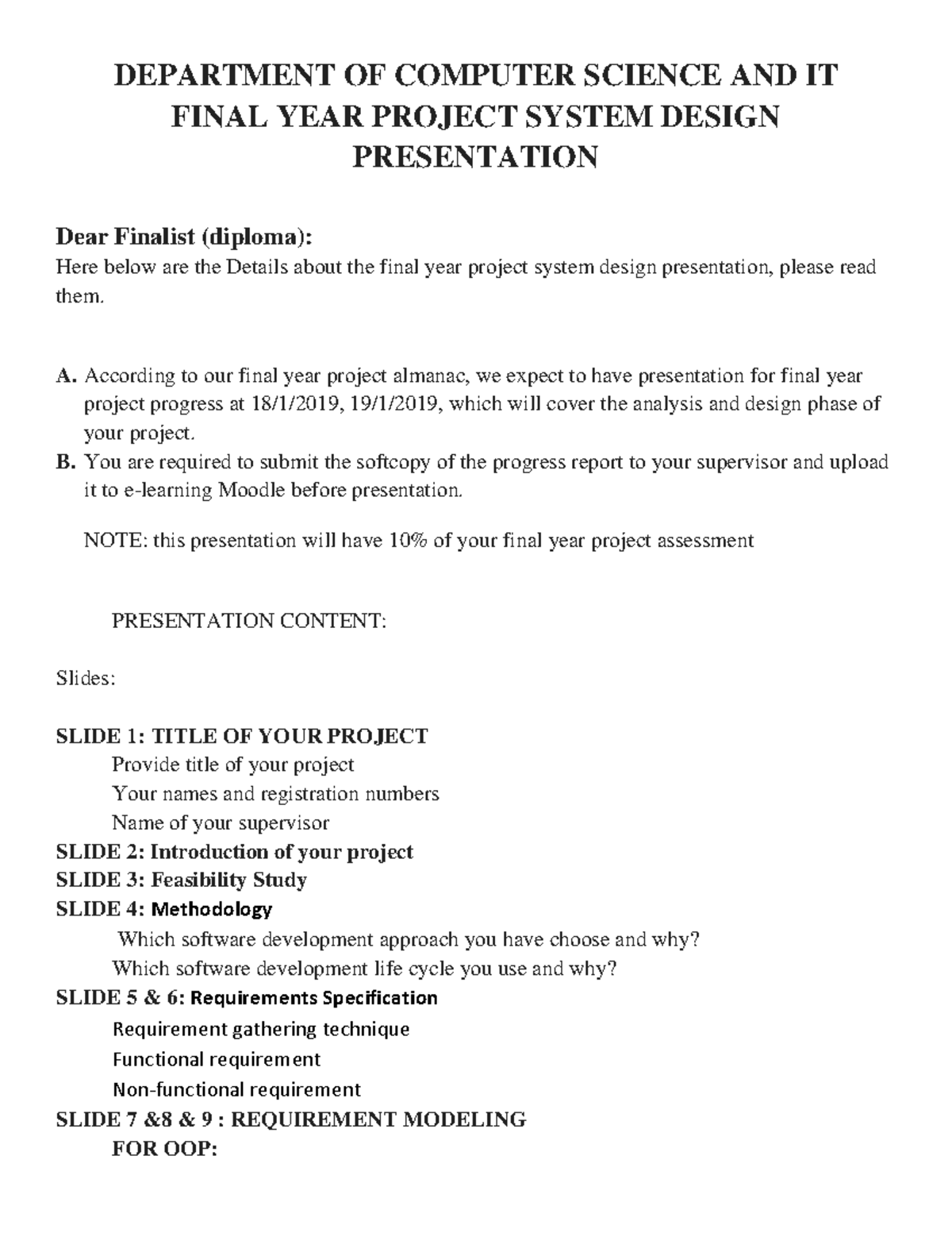 Design Presentation Format - DEPARTMENT OF COMPUTER SCIENCE AND IT ...