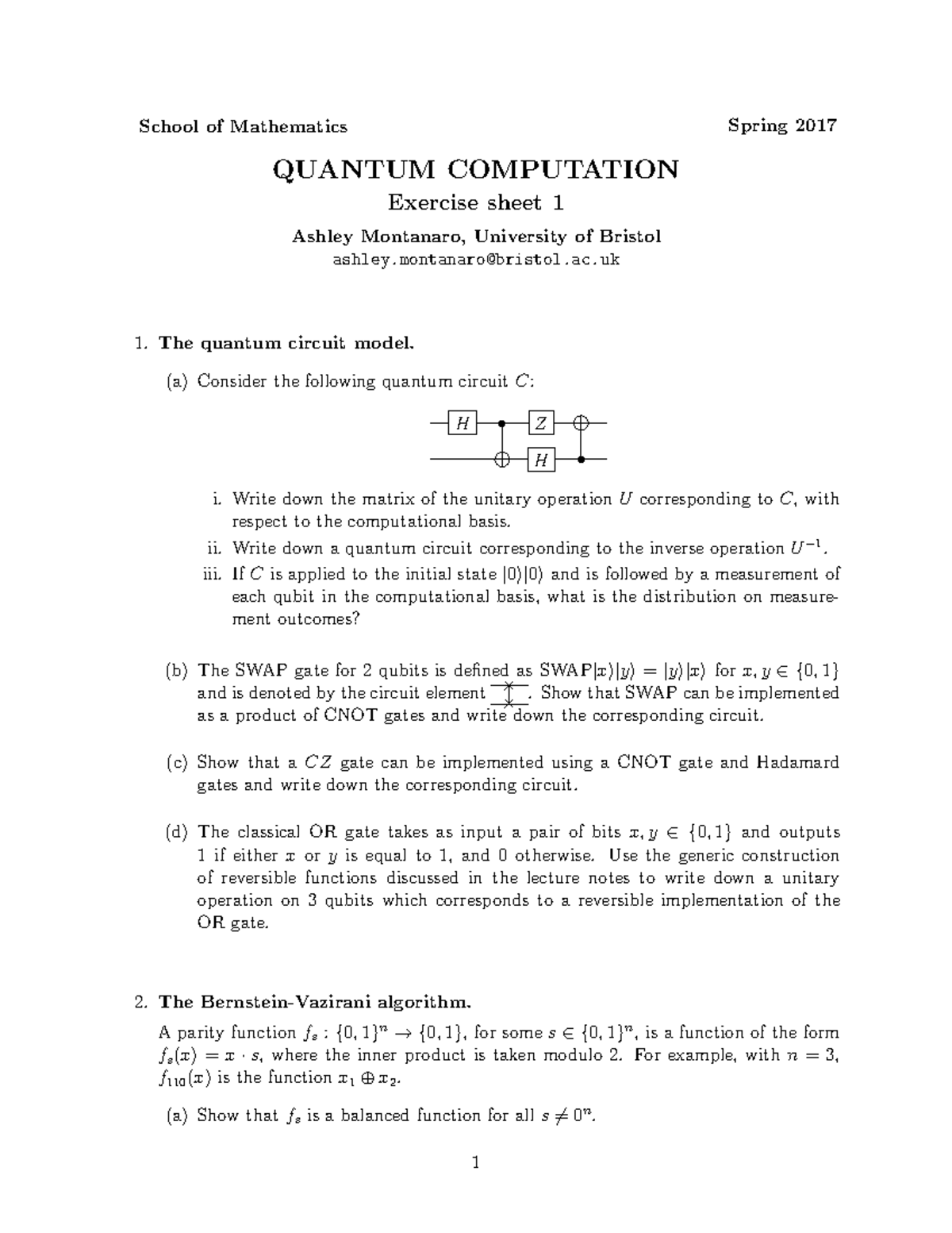 MATHM0023 2016-2017 Problem Sheet 1 - Spring 2017 School of Mathematics ...