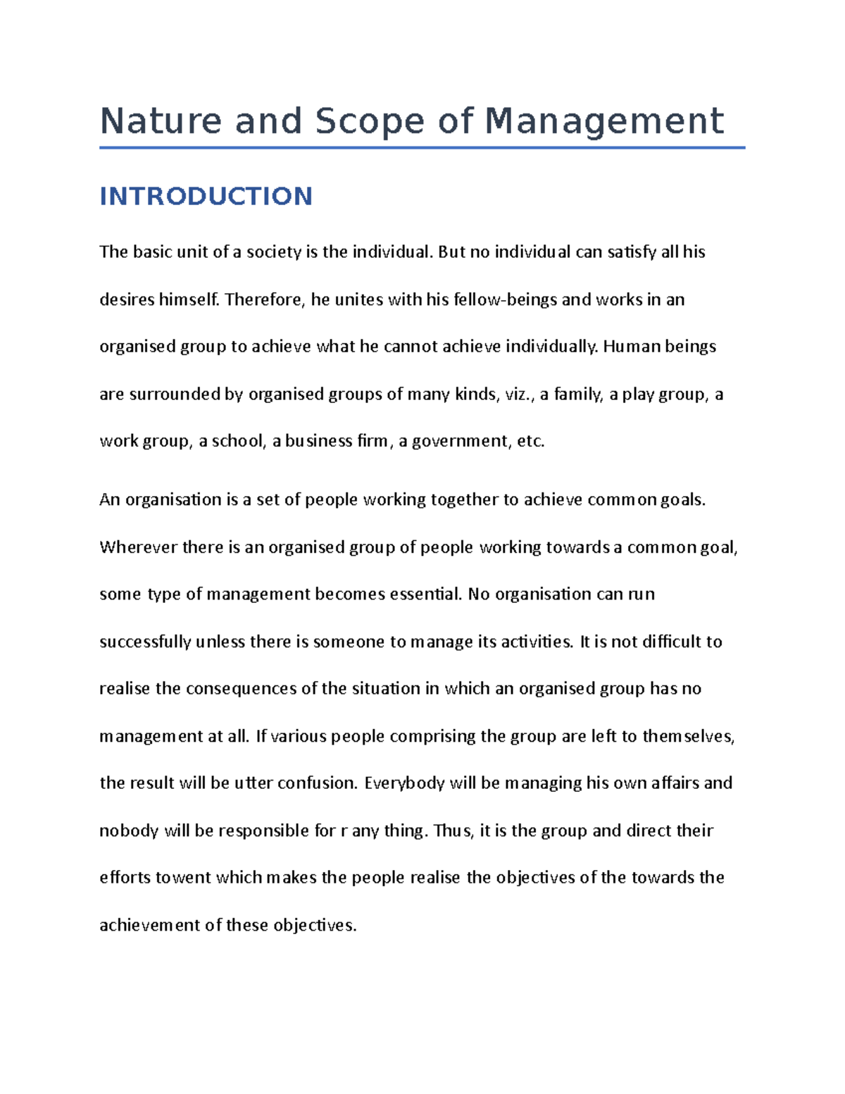 Nature And Scope Of Management Nature And Scope Of Management 