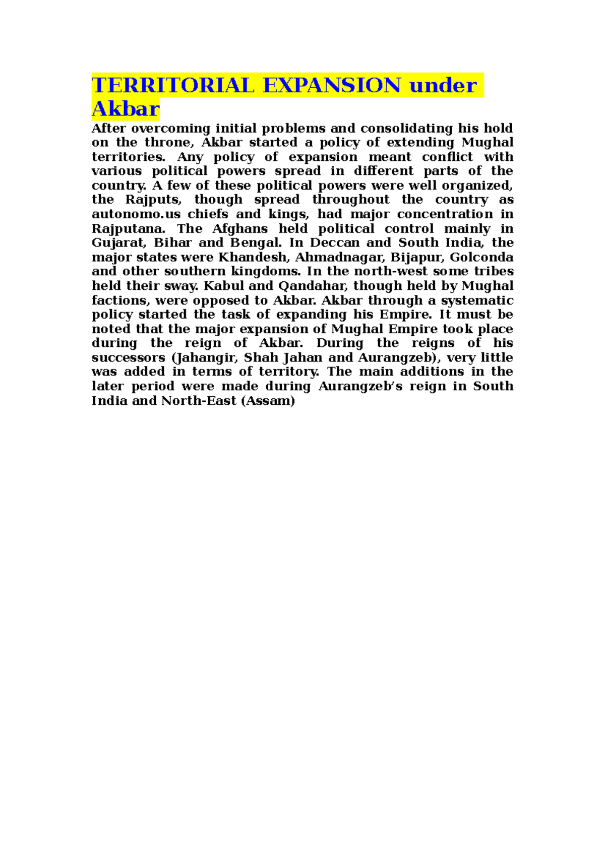 Territorial Expansion under Akbar Indian History 2 - TERRITORIAL ...