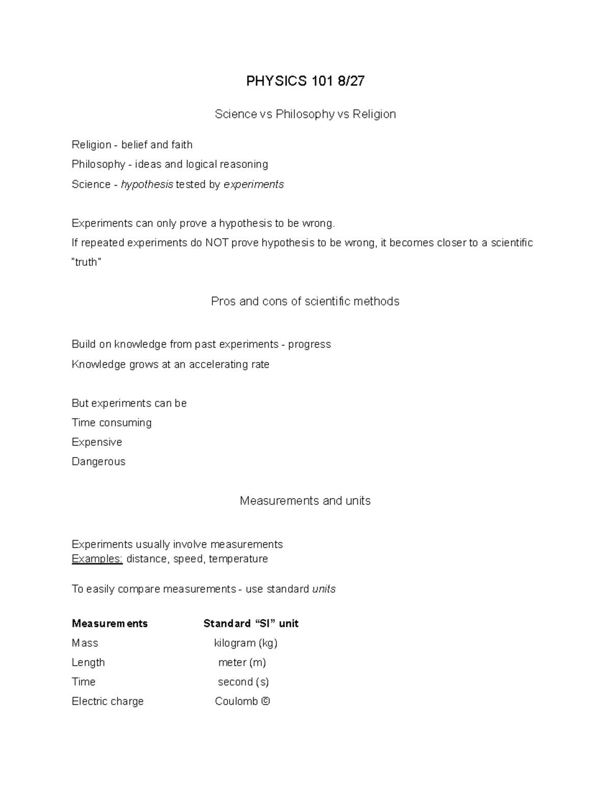 Physics 101 - PHYSICS 101 8/ Science vs Philosophy vs Religion Religion ...